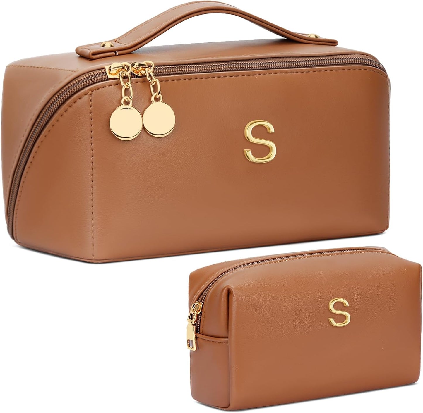 Birthday Gifts for Women Teen Girl, Personalized Initial Makeup Organizer Bag Set, Open Flat Travel