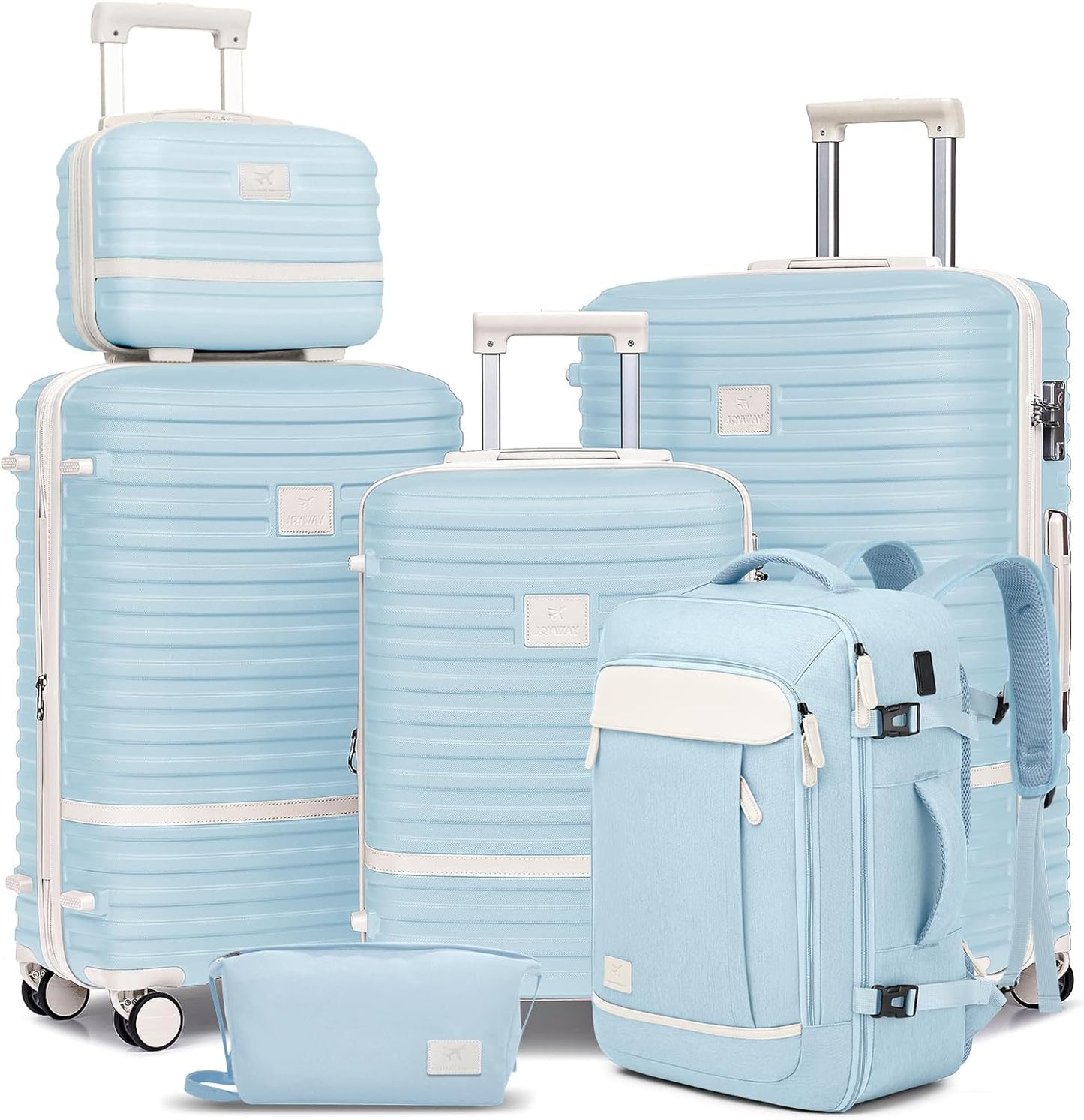 Joyway Expandable Luggage Sets 5 Piece, Lightweight Hard Shell Travel Suitcase Set with Spinner Wheels and TSA Lock, Lightblue