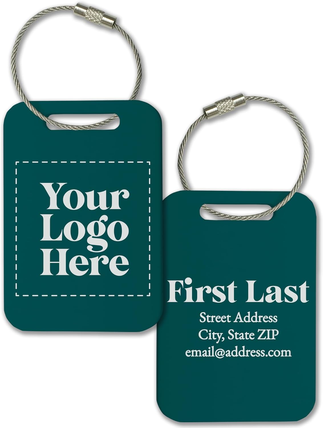 Personalized Logo Name Tag for Luggage (3 or 6 Count Pack) | Custom Tag for Suitcase | Acrylic Name Tag for Travel | Choose Your Font & Color | Backpack ID Label (Logo, Teal)