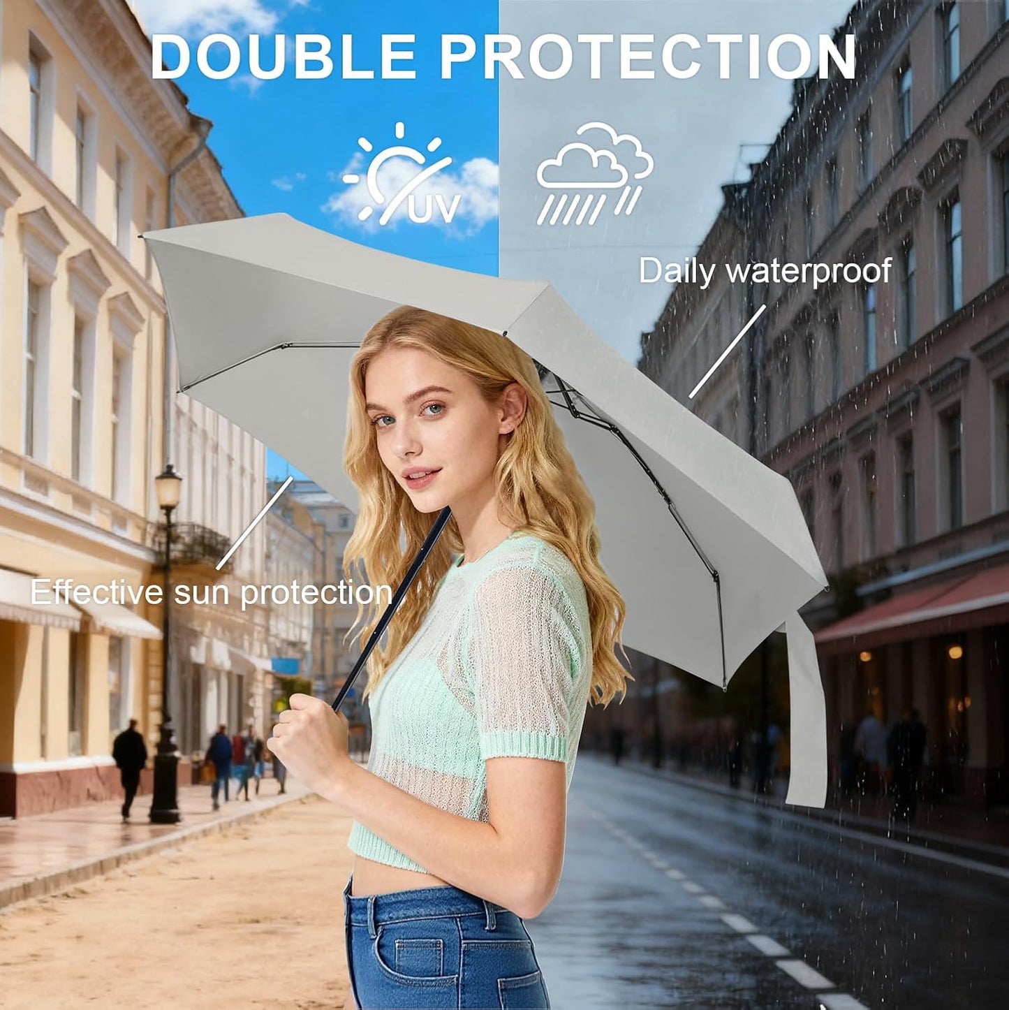 LEAGERA Compact Travel Umbrella with Case - Mini Umbrella for Purse, Small Lightweight &Tiny Design Perfect for Parasol Outdoor Sun&Rain Umbrellas
