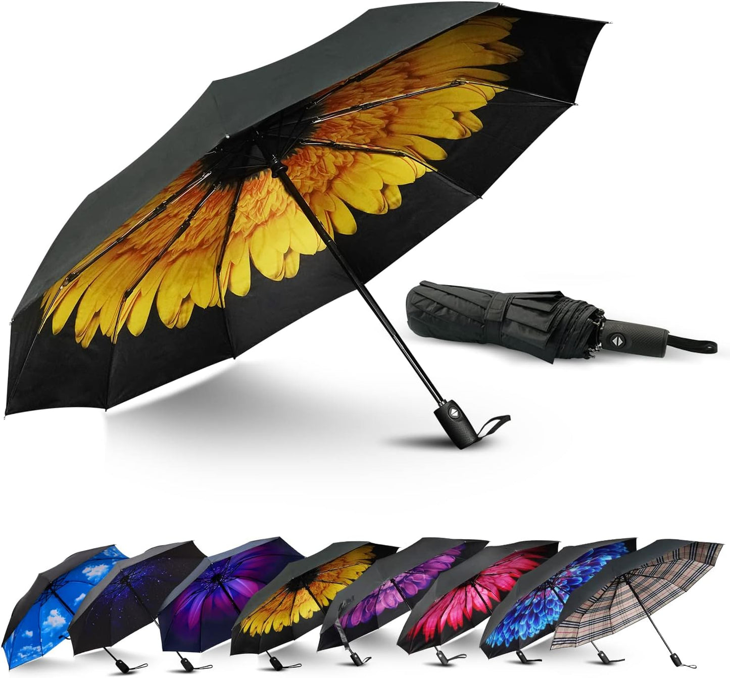 LLanxiry Compact Travel Umbrella, Windproof UV Protection Mini Folding Umbrellas for Rain Small Portable Umbrella for Travel Outdoor Use