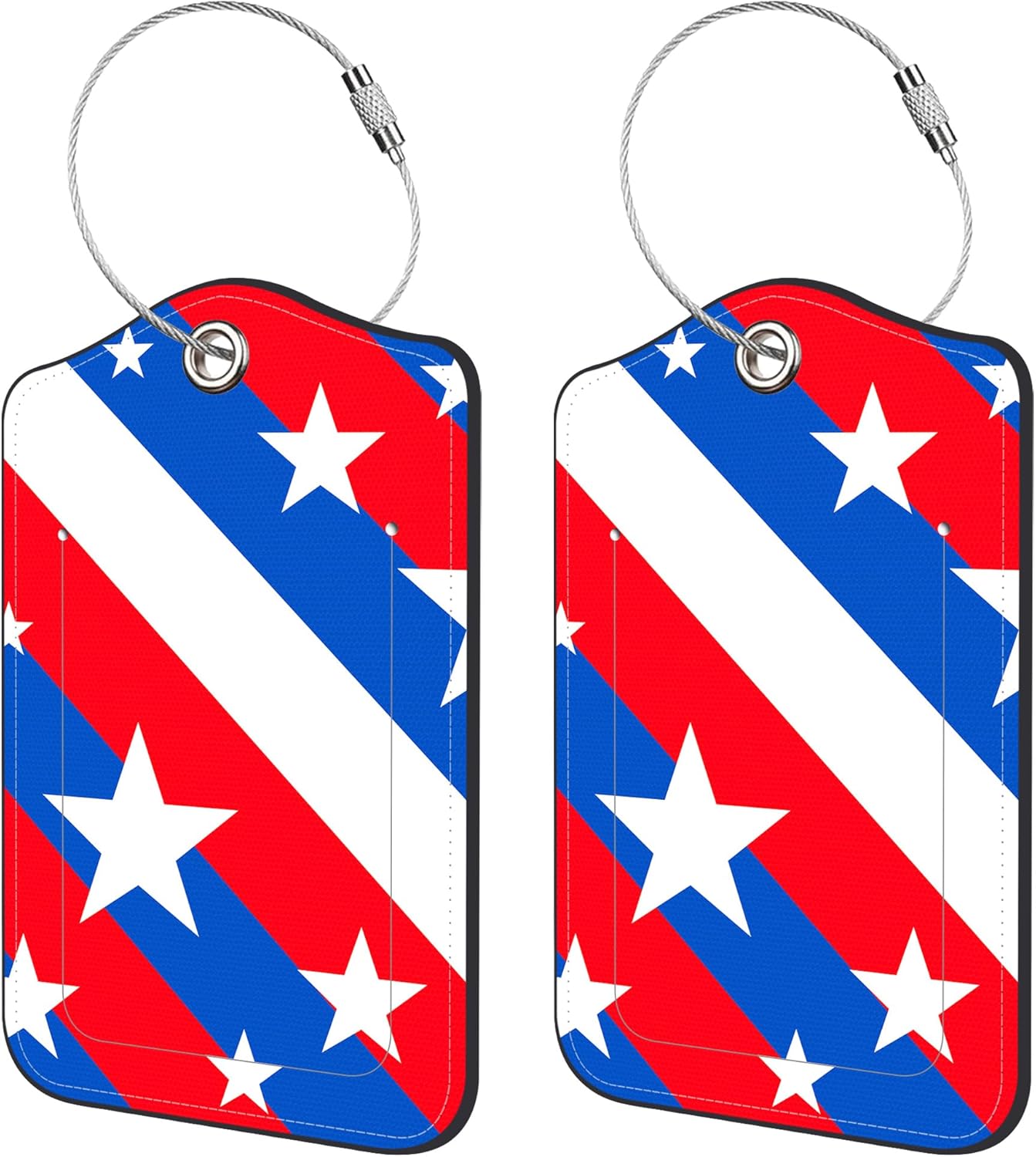 2 Pack Luggage Tags,Stripes with Stars PU Leather Idea Baggage Tag with ID Labels Privacy Cover Metal Ring Men and Women Travel Bag Labels