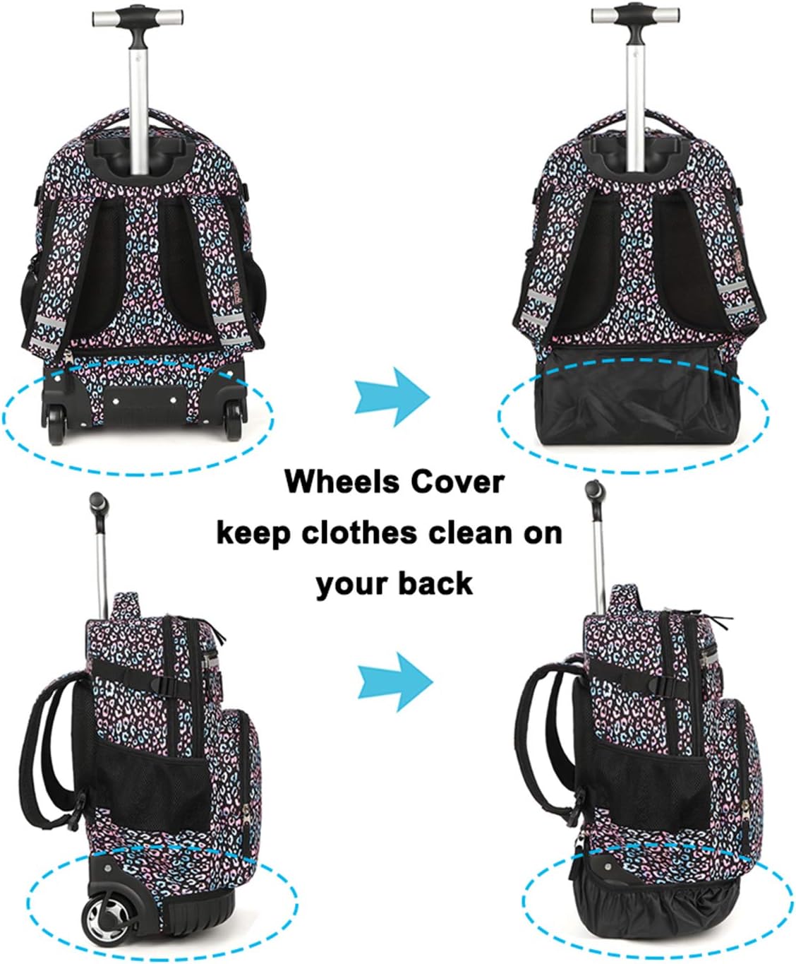 Tilami Rolling Backpack 18 inch Wheeled Backpack School College Student Travel Trip Boys and Girls