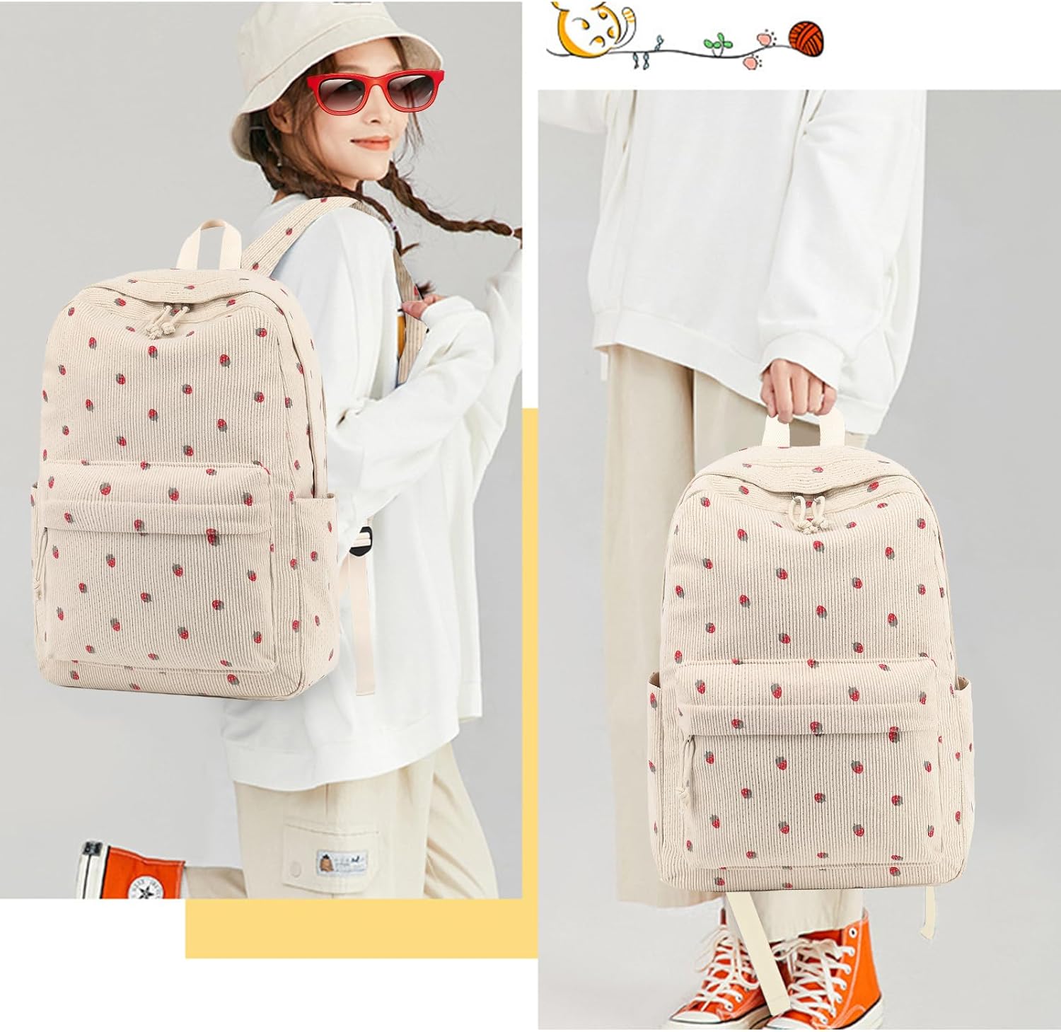 School Backpack for Teen Girls Bookbags Elementary High School Corduroy Laptop Bags Women Travel