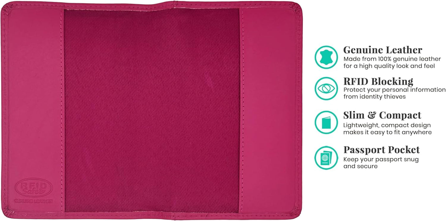 Personalized Monogrammed Bright Pink Leather RFID Passport Cover Holder and 2 Luggage Tags