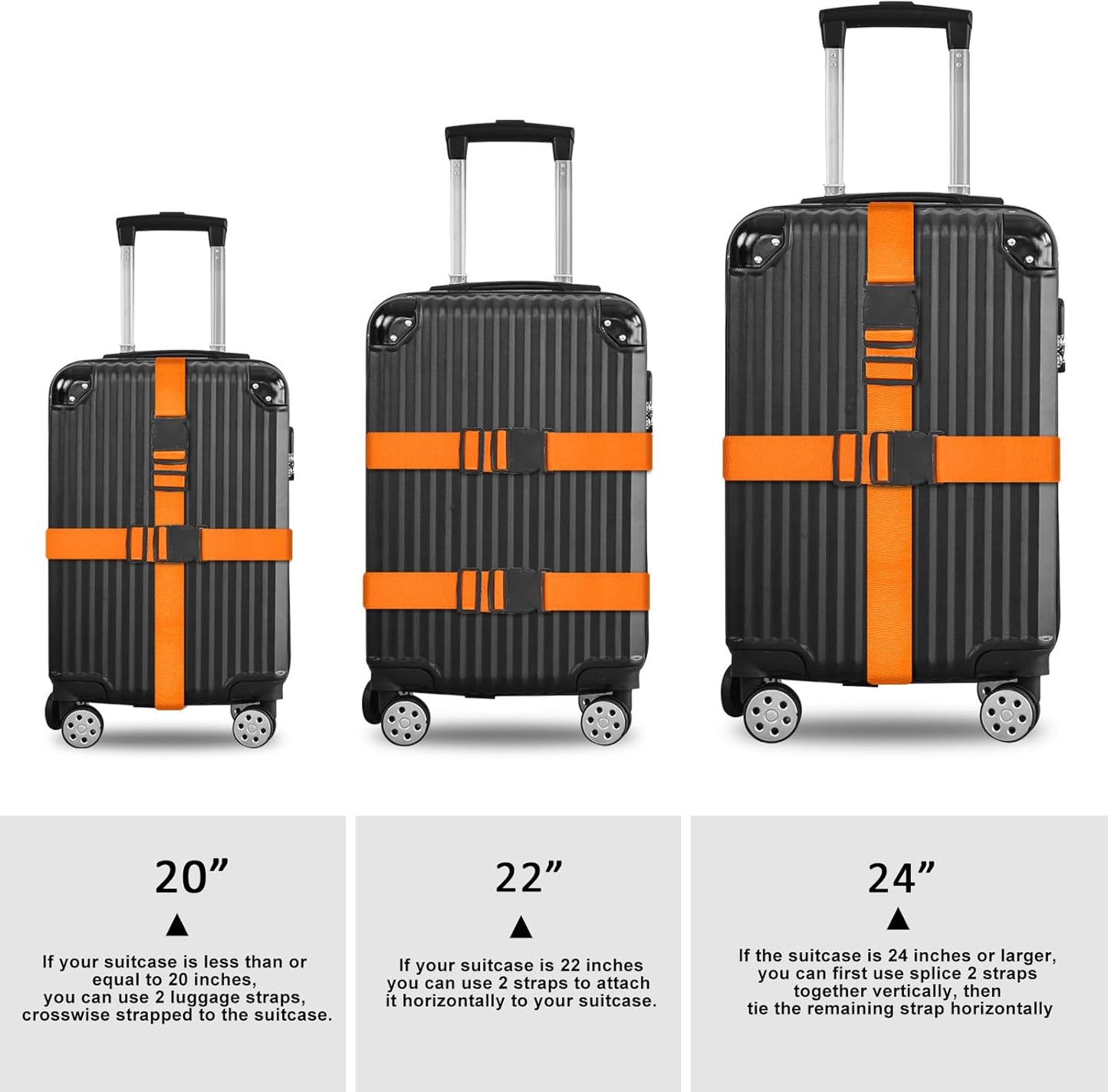 vivinin 4 Pack Luggage Straps, Luggage Belt with Buckle Closure, Adjustable Luggage Belt for Travel Bag Closure, Luggage Security (Orange)