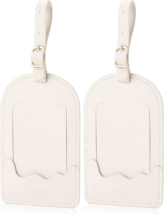 Faux Leather Luggage Tags for Suitcase Tag Set Privacy Protection with Identifie Name Lable ID Card Baggage tag for Men Women Travel Accessories, 2/4 Pack (LT07-White)