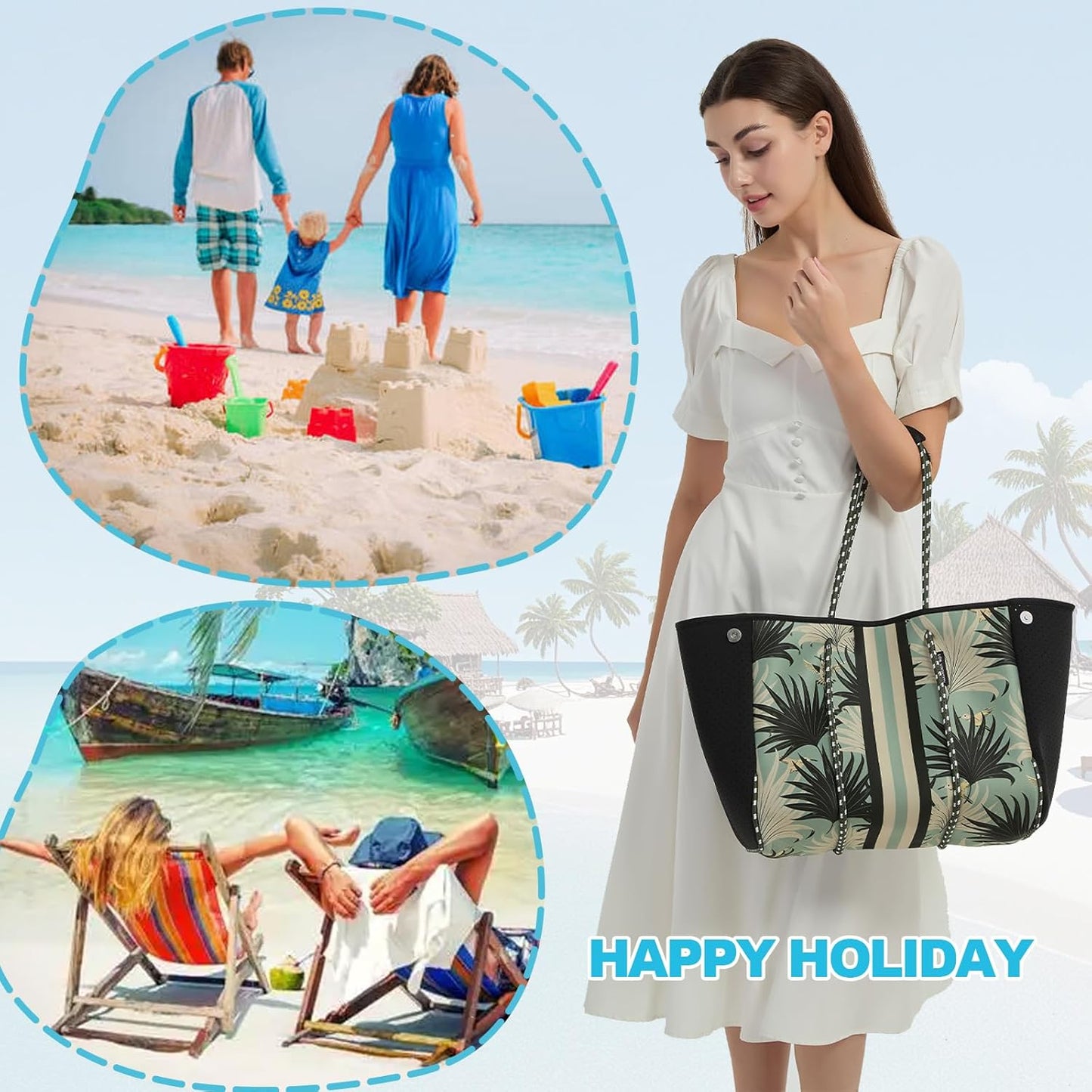 SUMARPO Neoprene Tote Bag, Large Multipurpose Beach Bag, Women Shoulder Bag for Shopping, Beach, Gym, Travel