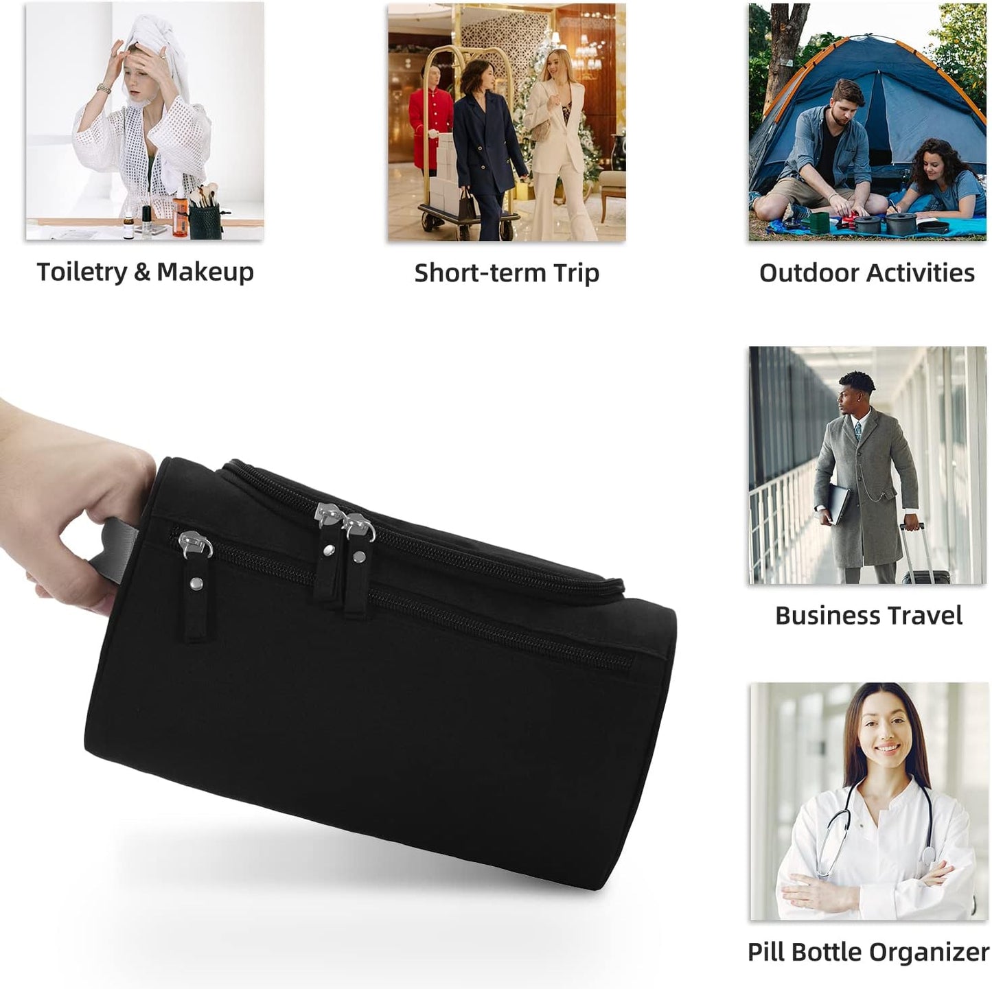 Buruis Travel Toiletry Bag for Men and Women, Hanging Toiletry Organizer Cosmetics Makeup Bag, Water-resistant Dopp Kit Shaving Bag, Small Toiletry Bag for Travel Essentials, Accessories (Black)