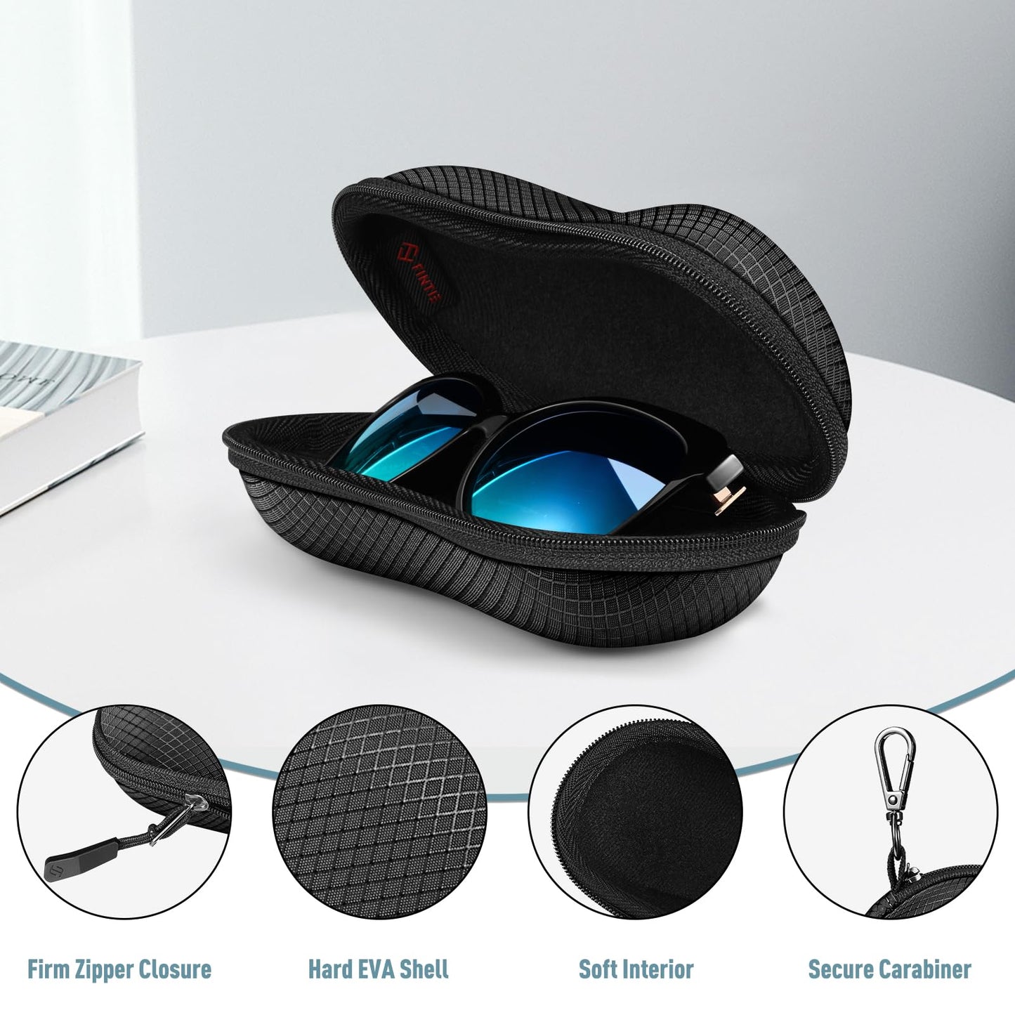 FINTIE Sunglasses Case, Hard EVA Shell Shockproof Sport Glasses Case with Metal Carabiner Travel