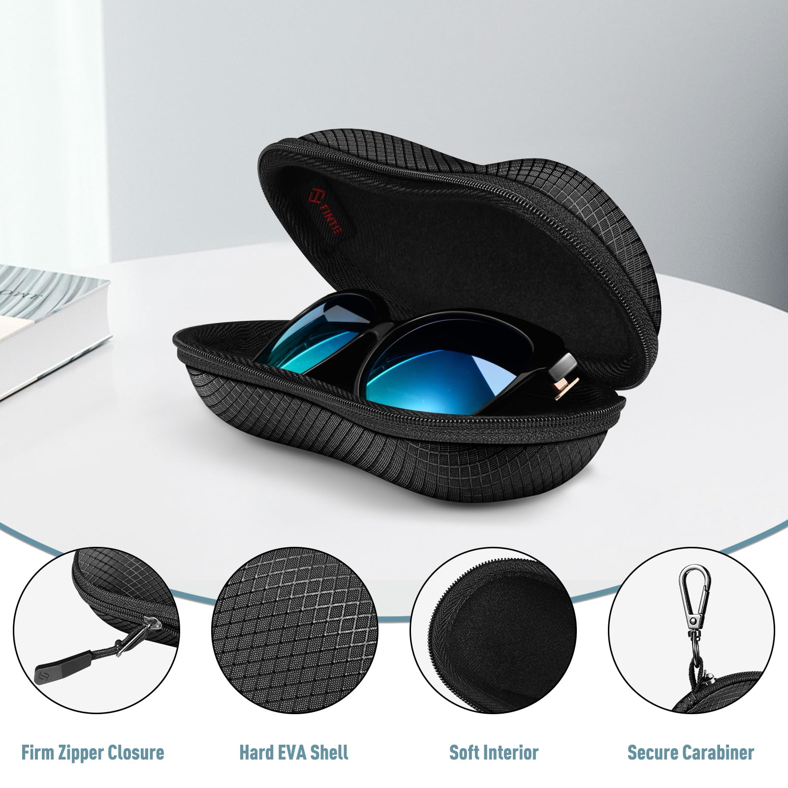 FINTIE Sunglasses Case, Hard EVA Shell Shockproof Sport Glasses Case with Metal Carabiner Travel