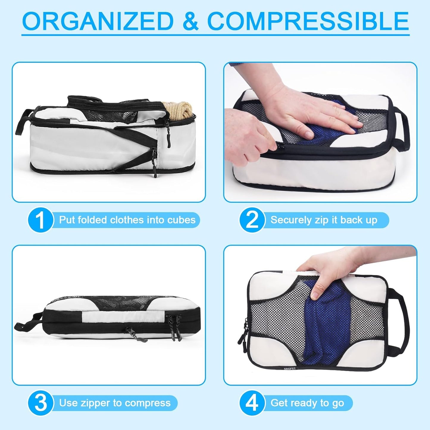 6 Set Compression Packing Cubes Bags for Travel Women, Compression Bags Organizer for Packing Luggage Space Saving, Suitcase Organizer Bags Set for Travel Essentials - Beige