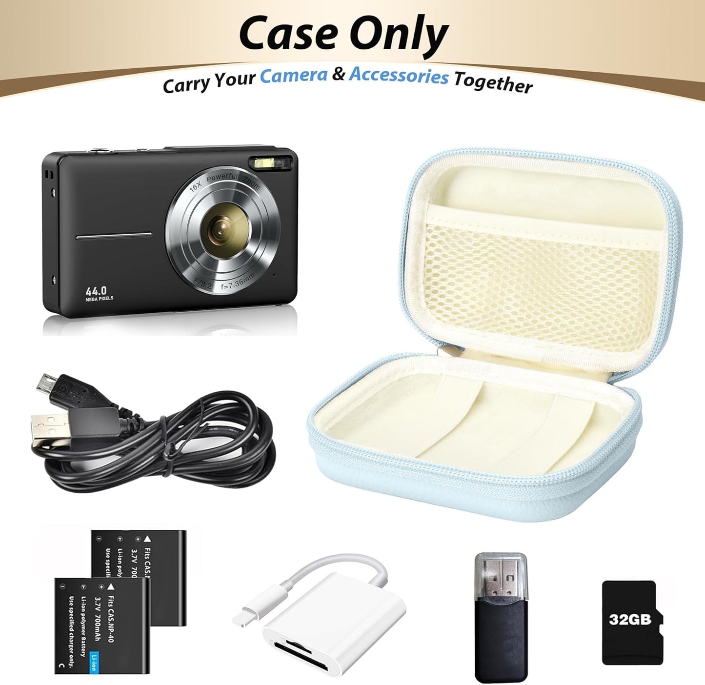 Digital Camera Case for CAMKORY, KODAK PIXPRO FZ45/FZ55, Canon IXUS 285 HS, Lecran, Small Travel Compact Camera Holder with Mesh Pocket for Accessories SD Card (Blue)