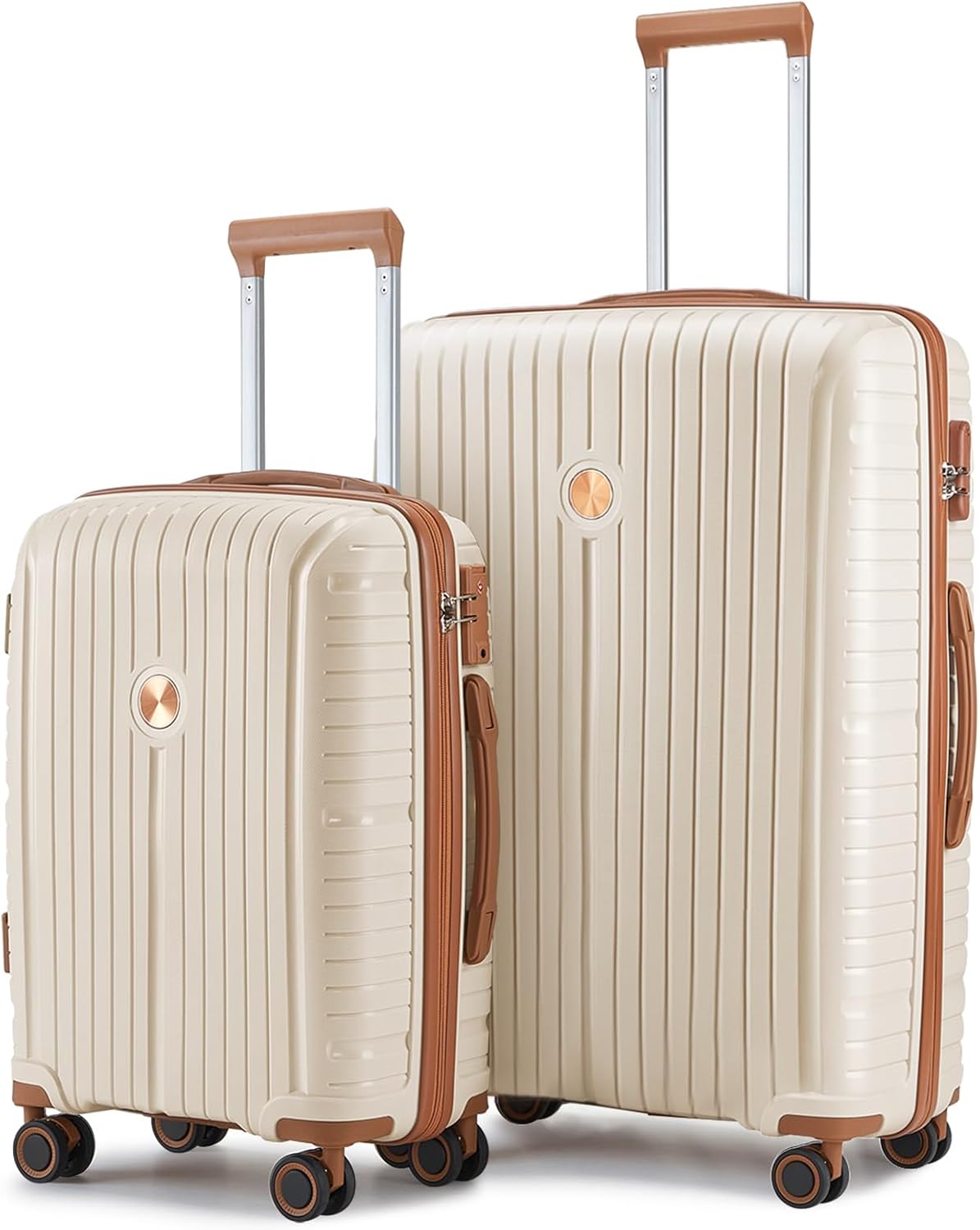 Joyway Luggage Sets 2 Piece PP Hardshell Carry on Suitcase and Checked Luggage, Travel Lightweight Suitcase Set with Double Spinner Wheels and TSA Lock, Beige Brown, 20+28 inch