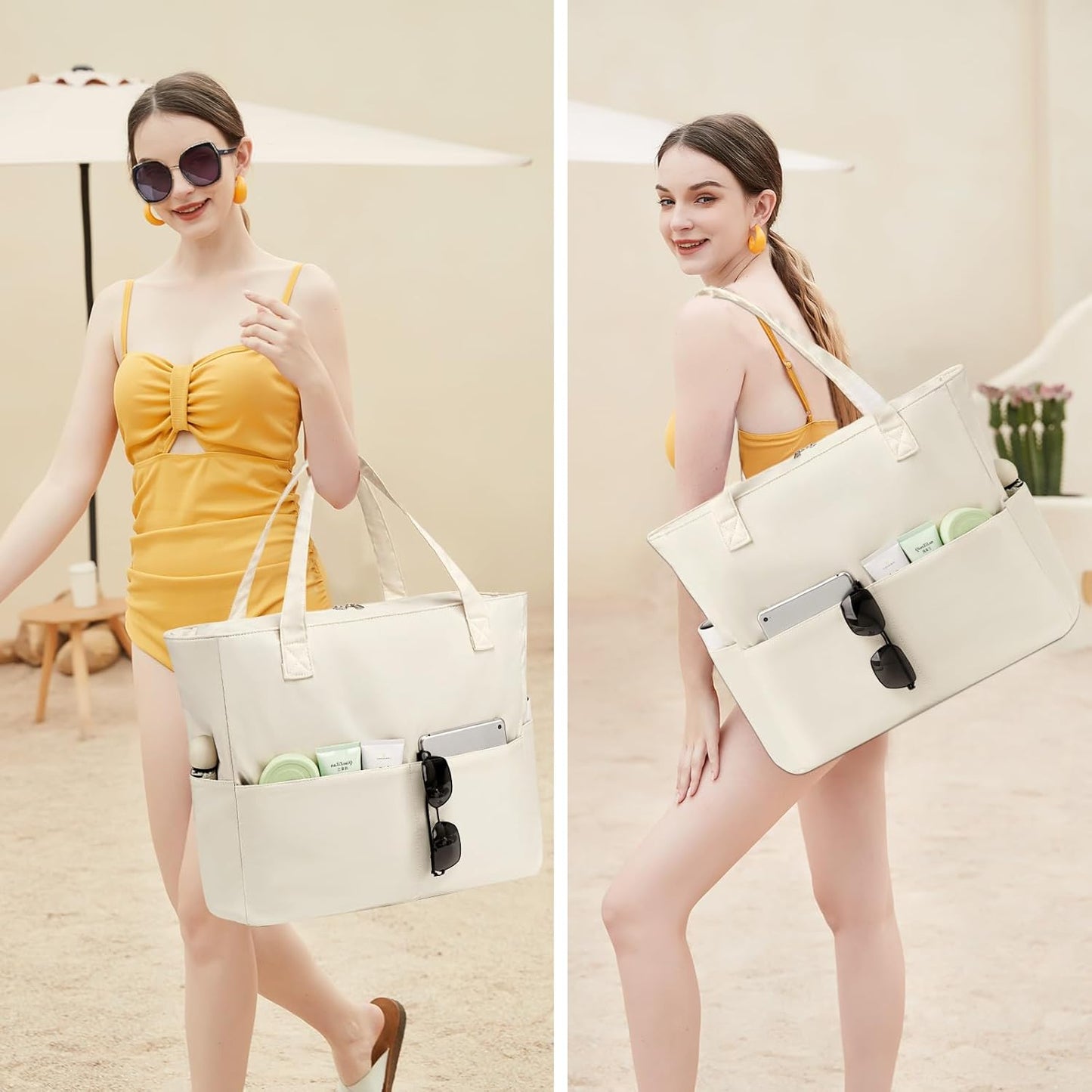 Bluboon Waterproof Beach Tote Pool Bags for Women Ladies Extra Large Carry On Bag With Wet Compartment for Weekender Travel