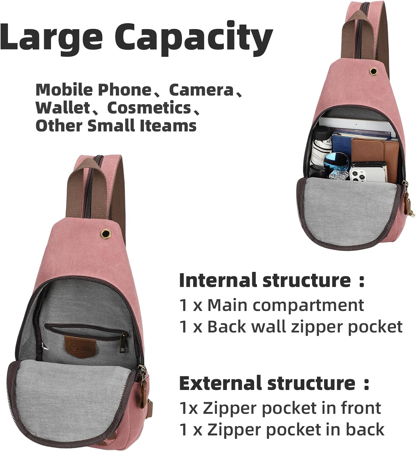 KL928 Canvas Sling Bag Crossbody Backpack Shoulder Casual Rucksack for Men Women,Rust Red