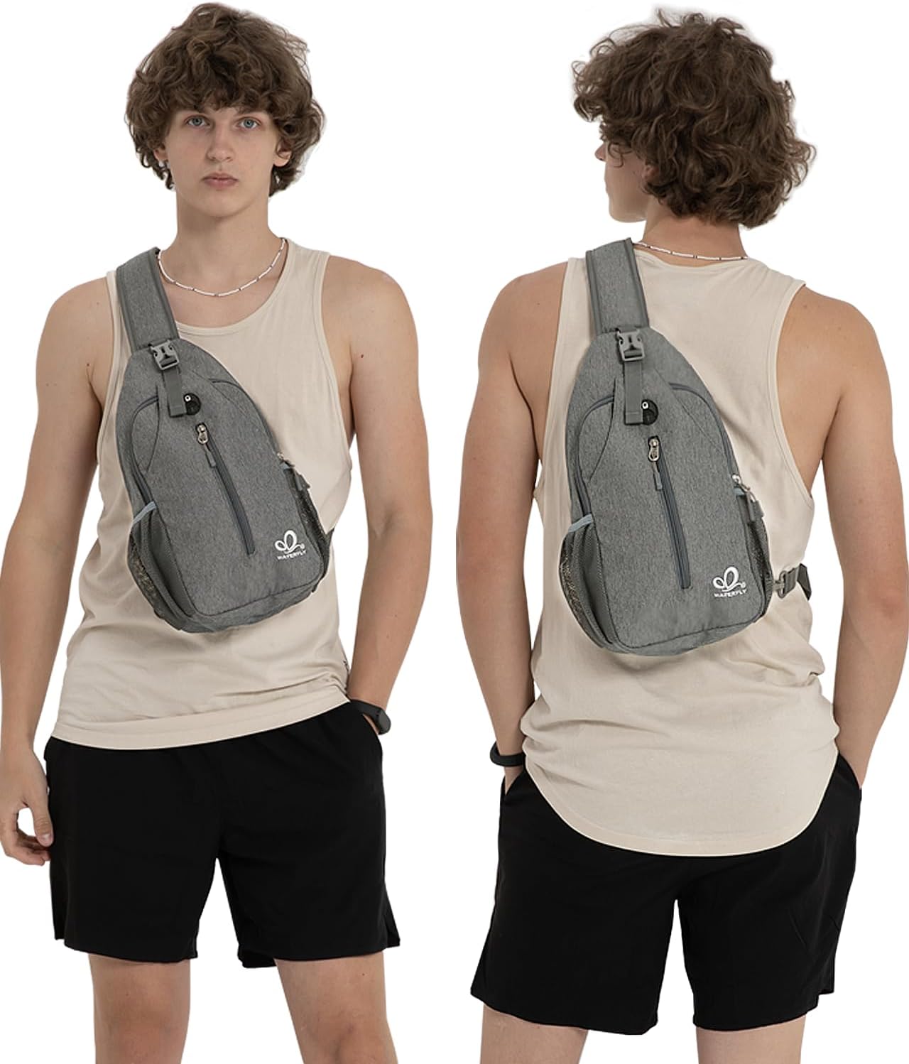 WATERFLY Crossbody Sling Backpack Sling Bag Travel Hiking Chest Bags Daypack (Dark gray)