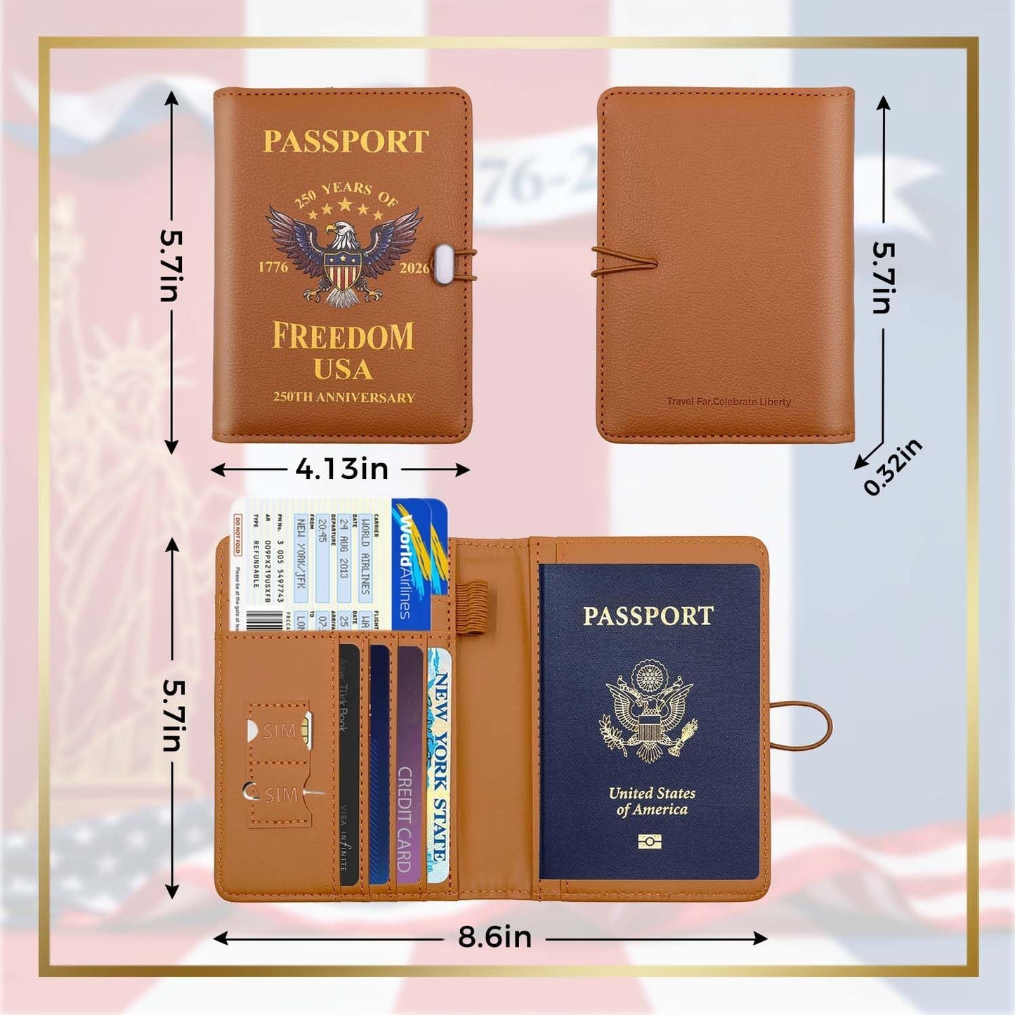 Melsbrinna Passport Holder for Travel,United States 250th Anniversary Passport Holder,Passport Cover Case for Travel,RFID Blocking Travel Wallet Holders for Women and Men (Brown)