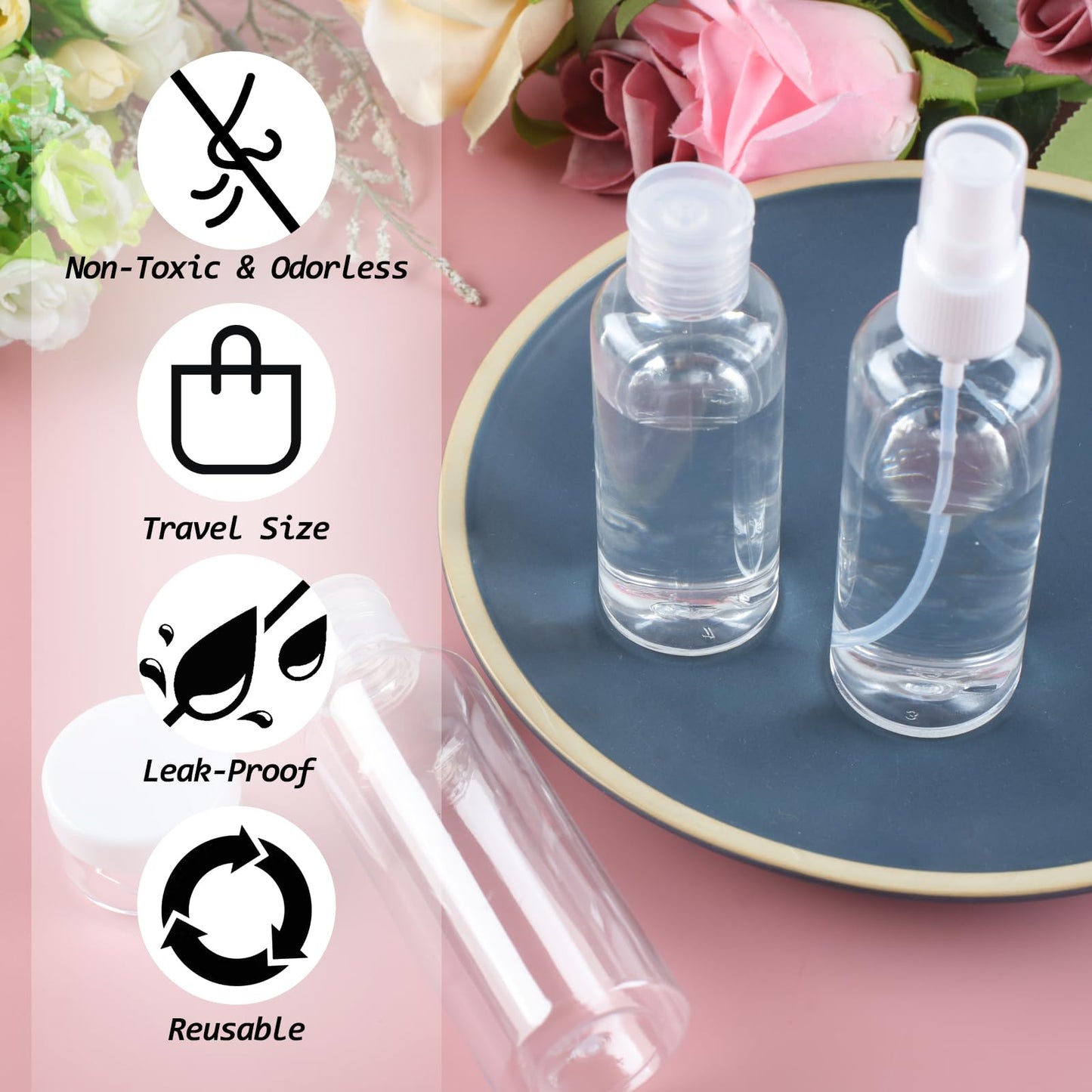 Ninsula 8Pcs Travel Bottles Set, TSA Approved Travel Size Toiletries, Reusable Leak Proof Cosmetic