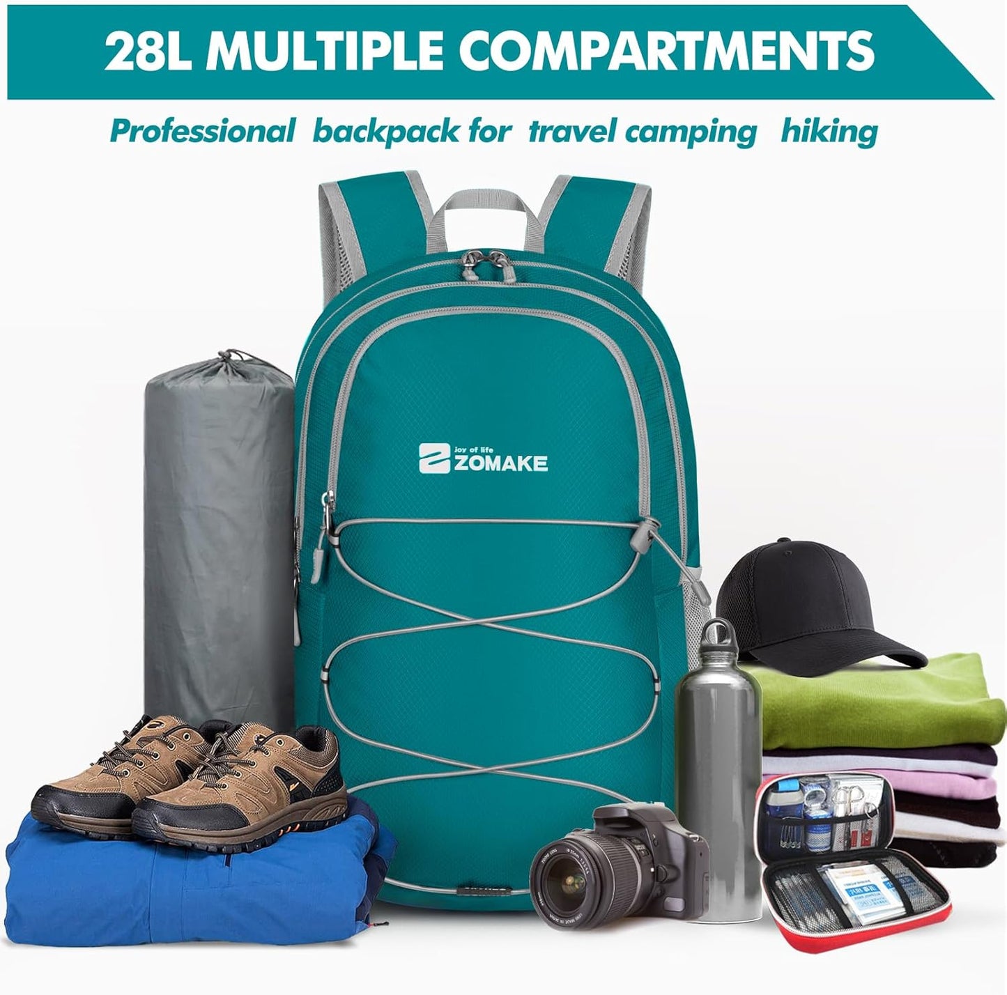 ZOMAKE Lightweight Packable Backpack 28L, Foldable Backpacks Water Resistant Collapsible Day Bag Light Daypack for Hiking