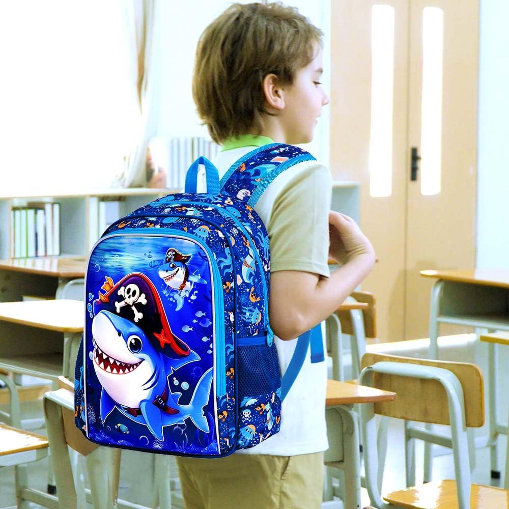 3PCS Boys Backpack, Water Resistant Kids Bookbag Set with Lunch Box, Cute School Bag for Preschool Toddler