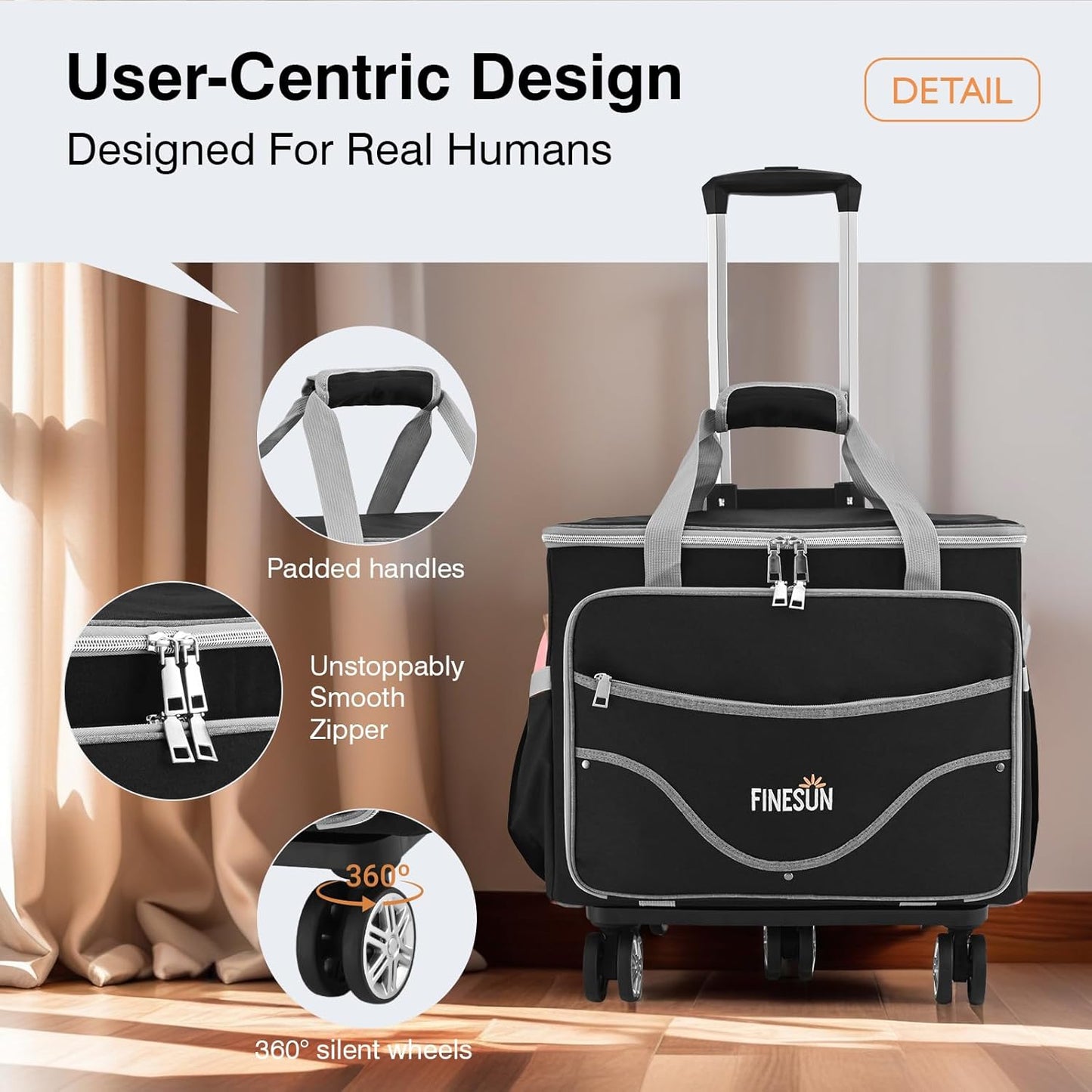 Rolling Tote Bag for Women Teacher Bag Rolling Cart Briefcase with Wheels Carry on Wheeled Bag for Work,Office,Craft Black