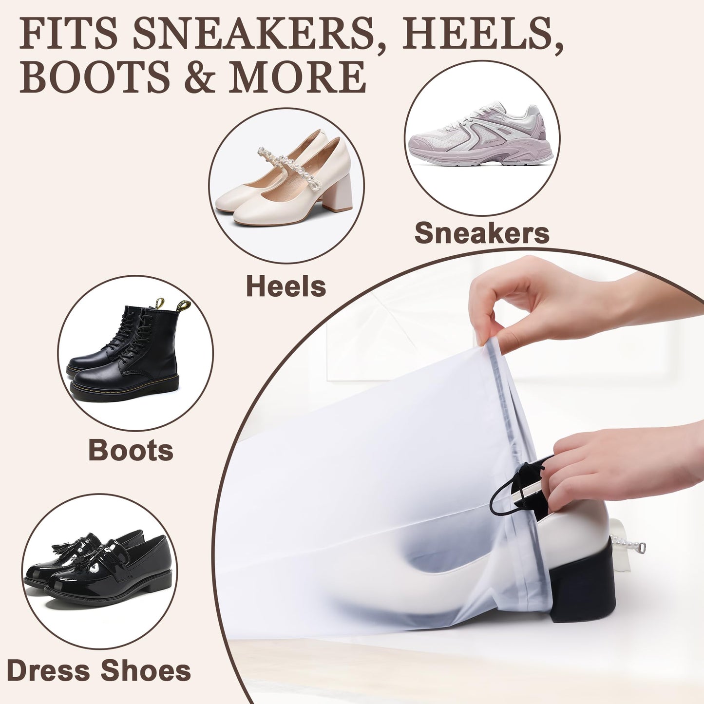 BOFOHO 5 Pack Clear Shoe Bags for Travel Essentials Reusable Storage