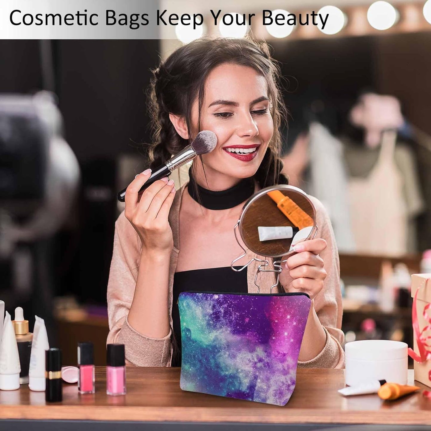 Galaxy Space Makeup Bags Makeup Organizer Cosmic Nebula Universe Space Galaxy Flax Toiletry Bags Travel Cosmetic Bag Makeup Purse Pouch Skincare Bag Wallet Bags For Women Mom Pink Purple