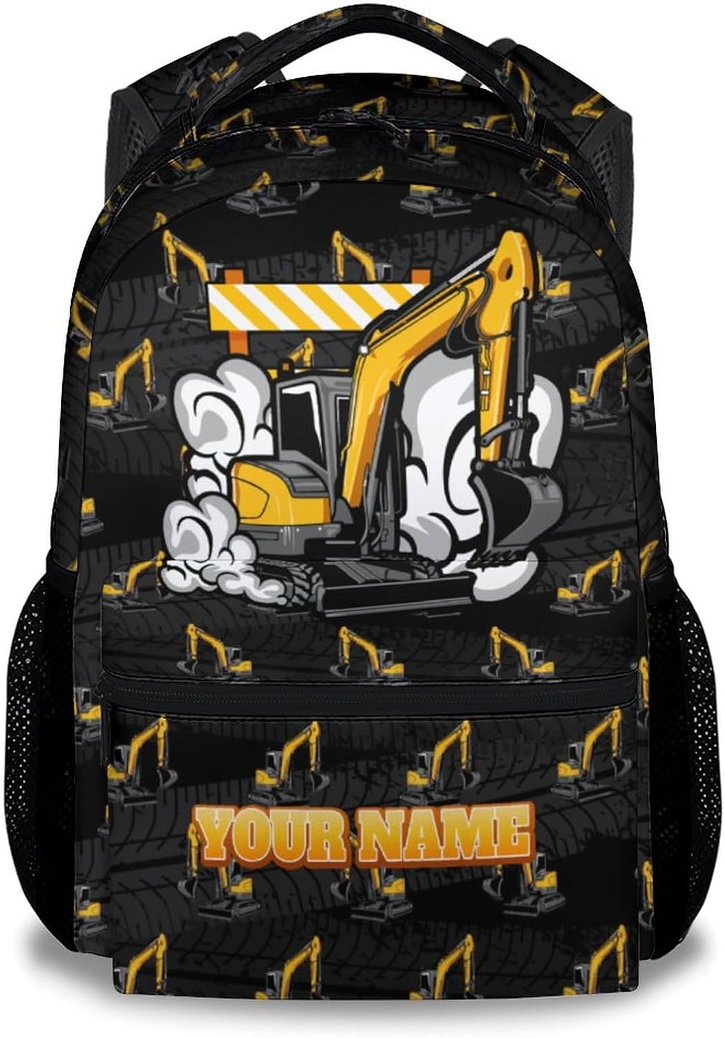 Backpack for Boys - 17 Inch Custom Digger Bookbag for Kids - Personalized Cool Excavator School Bag for Primary Middle