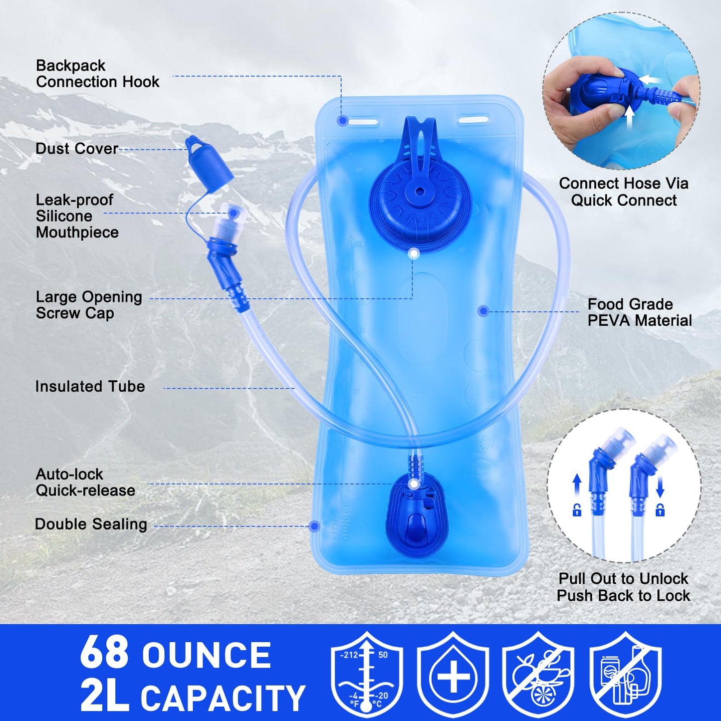 KUYOU Hydration Water Backpack, Insulated Running Vest Hydration Backpack with 2L Water Bladder