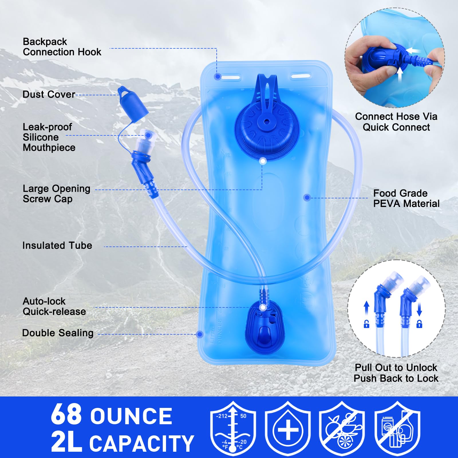 KUYOU Hydration Water Backpack, Insulated Running Vest Hydration Backpack with 2L Water Bladder