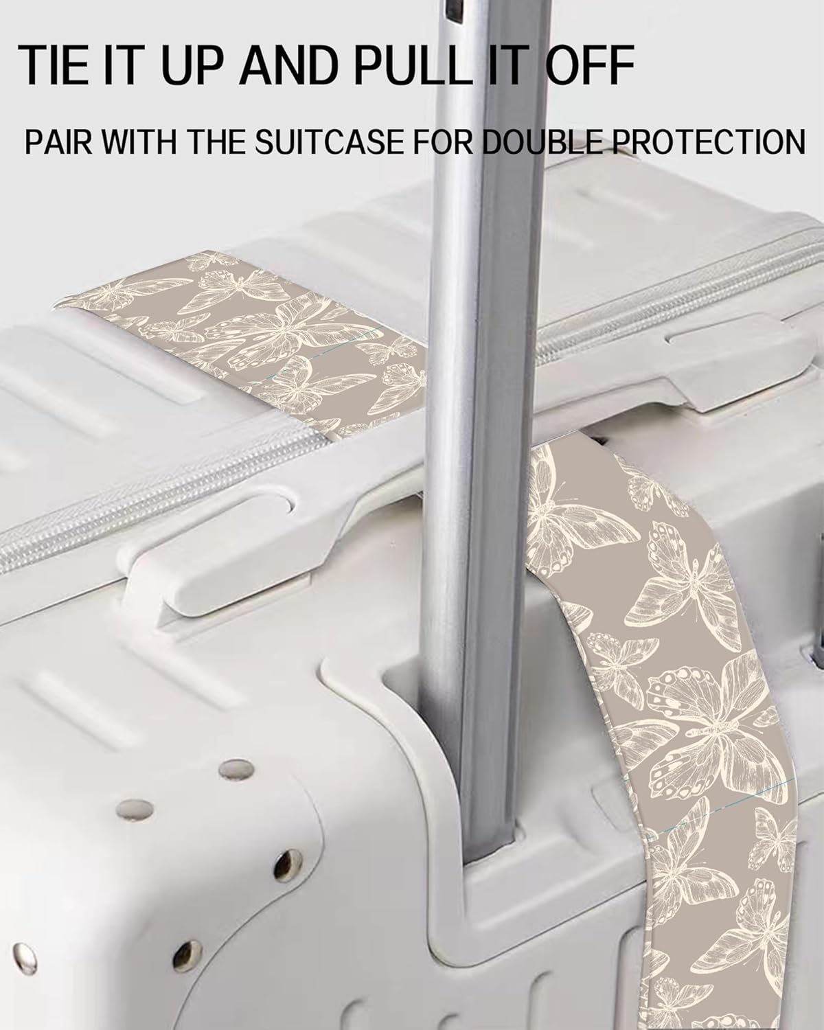 Luggage Straps for Suitcases, Adjustable Travel Belt, Durable Wide Luggage Strap, Cute Suitcase Strap Identifiers with Buckle, Bag Straps for Luggage, Grey Cute Butterfly