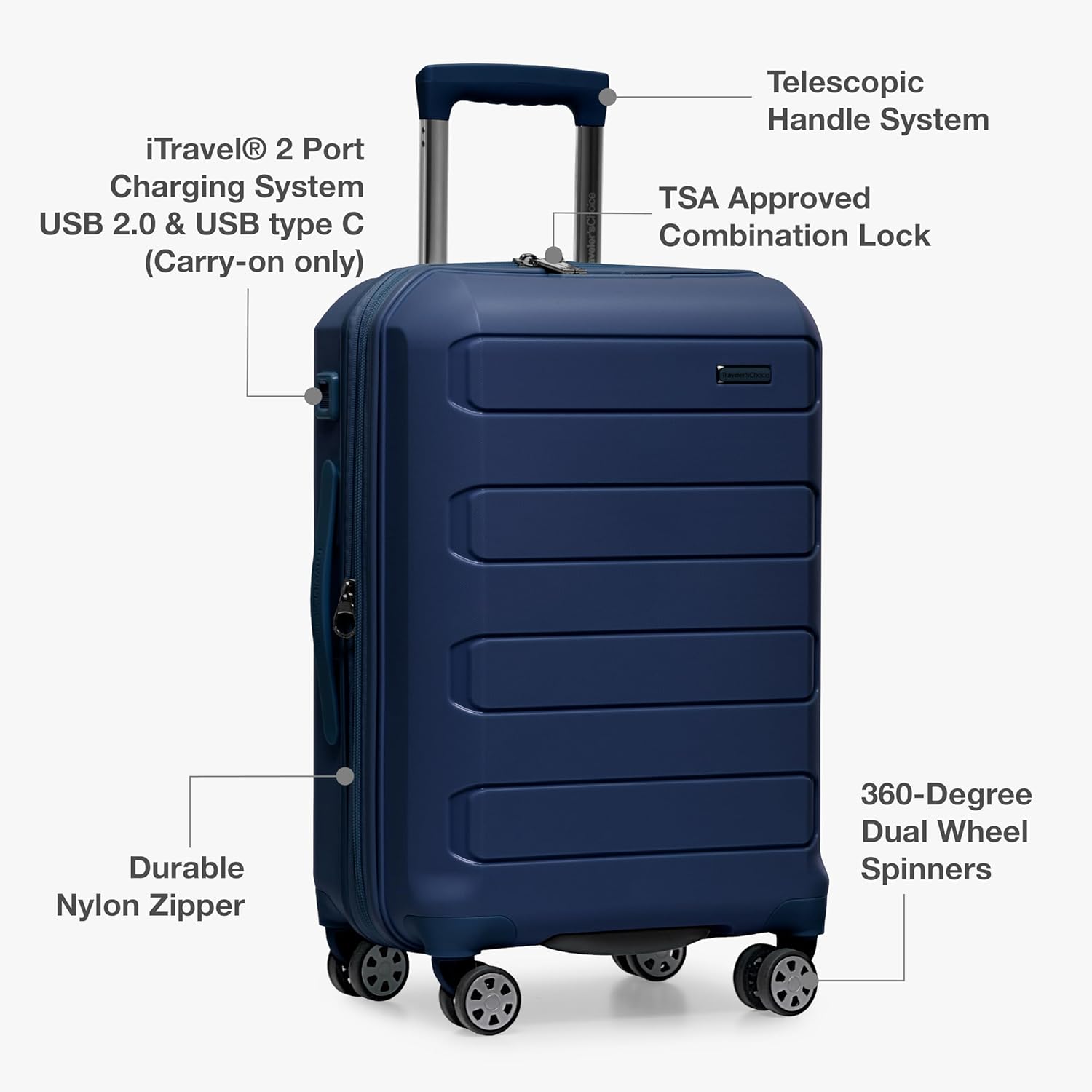 Traveler's Choice Pagosa Indestructible Hardshell Expandable Spinner Luggage, Navy, 3-Piece Set