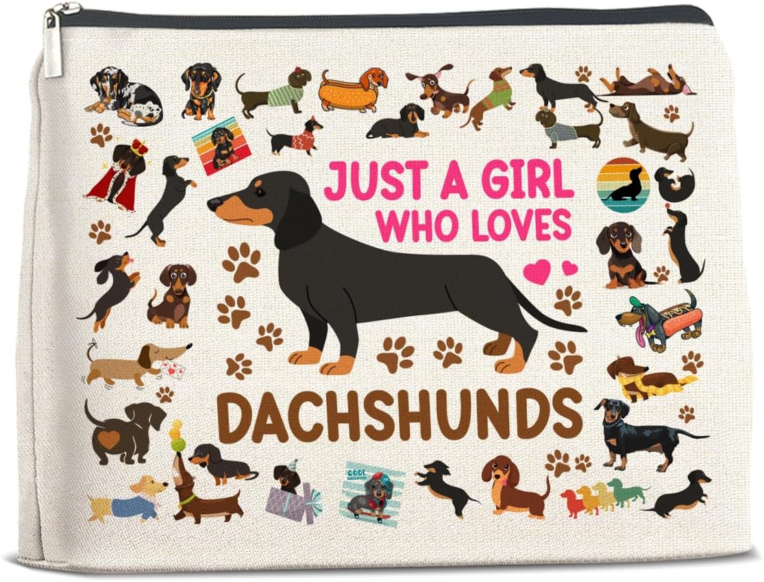 Dachshund Gifts Makeup Bag Weiner Dog Gifts for Girl Women Dog Lovers Cosmetic Bag Just a Girl Who