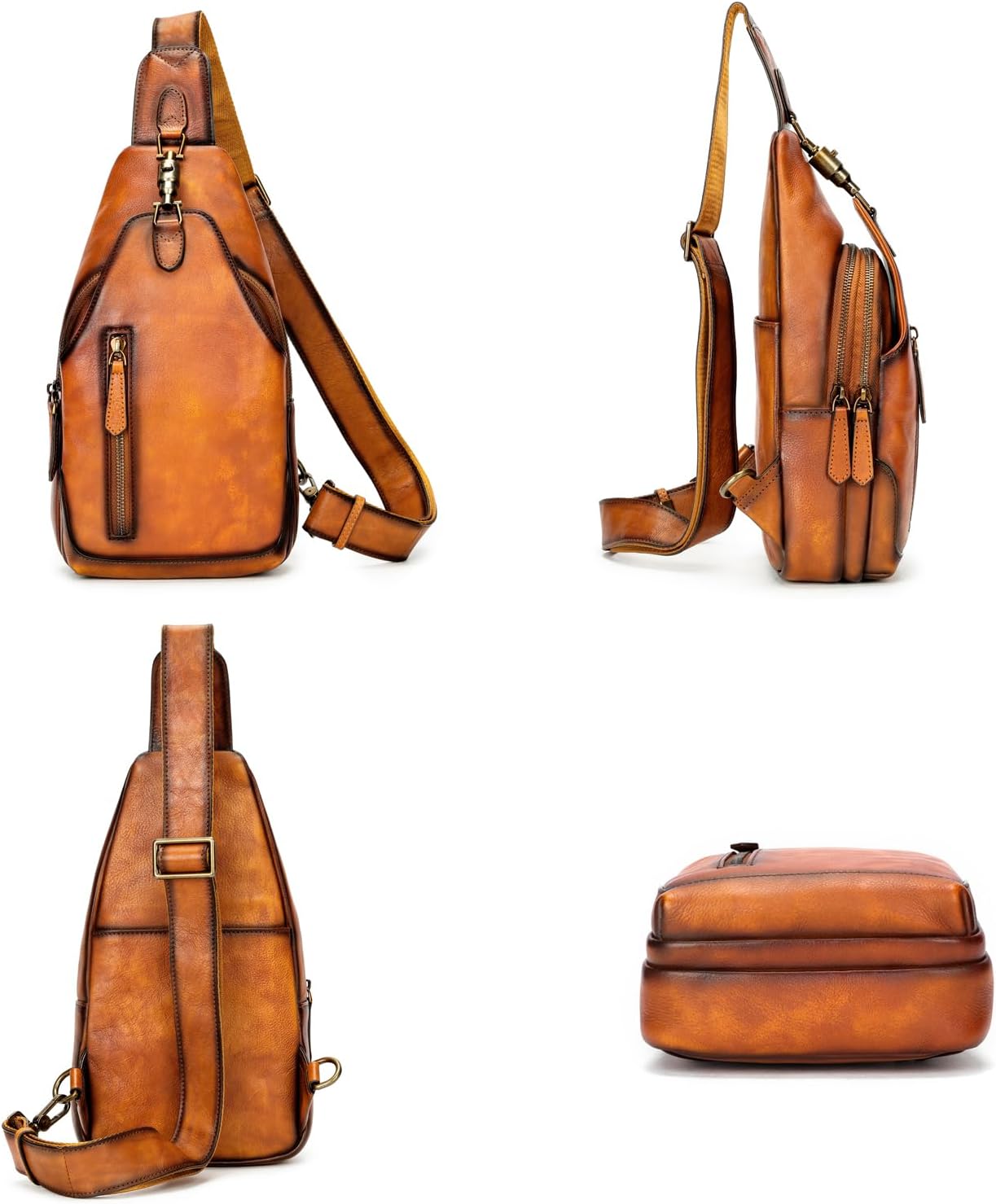 Genuine Leather Sling Bag for Men Women Backpack Chest Shoulder Satchel Crossbody Bags Casual