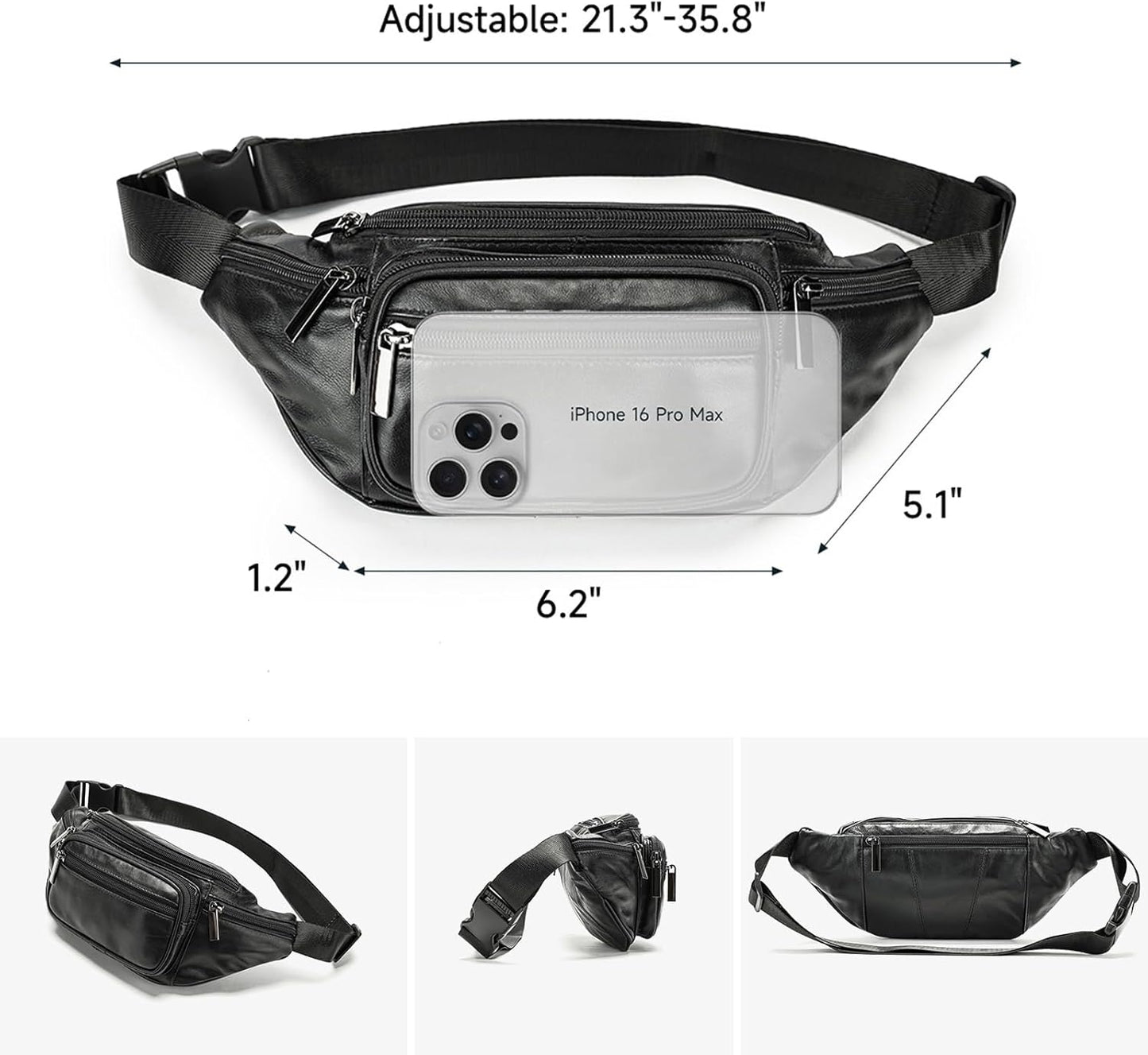 Genuine Leather Fanny Pack for Men Women Belt Bag Waist Purse Small Hiking Running Waist Pack for Phone Bum Hip Bags Shoulder Crossbody Bags