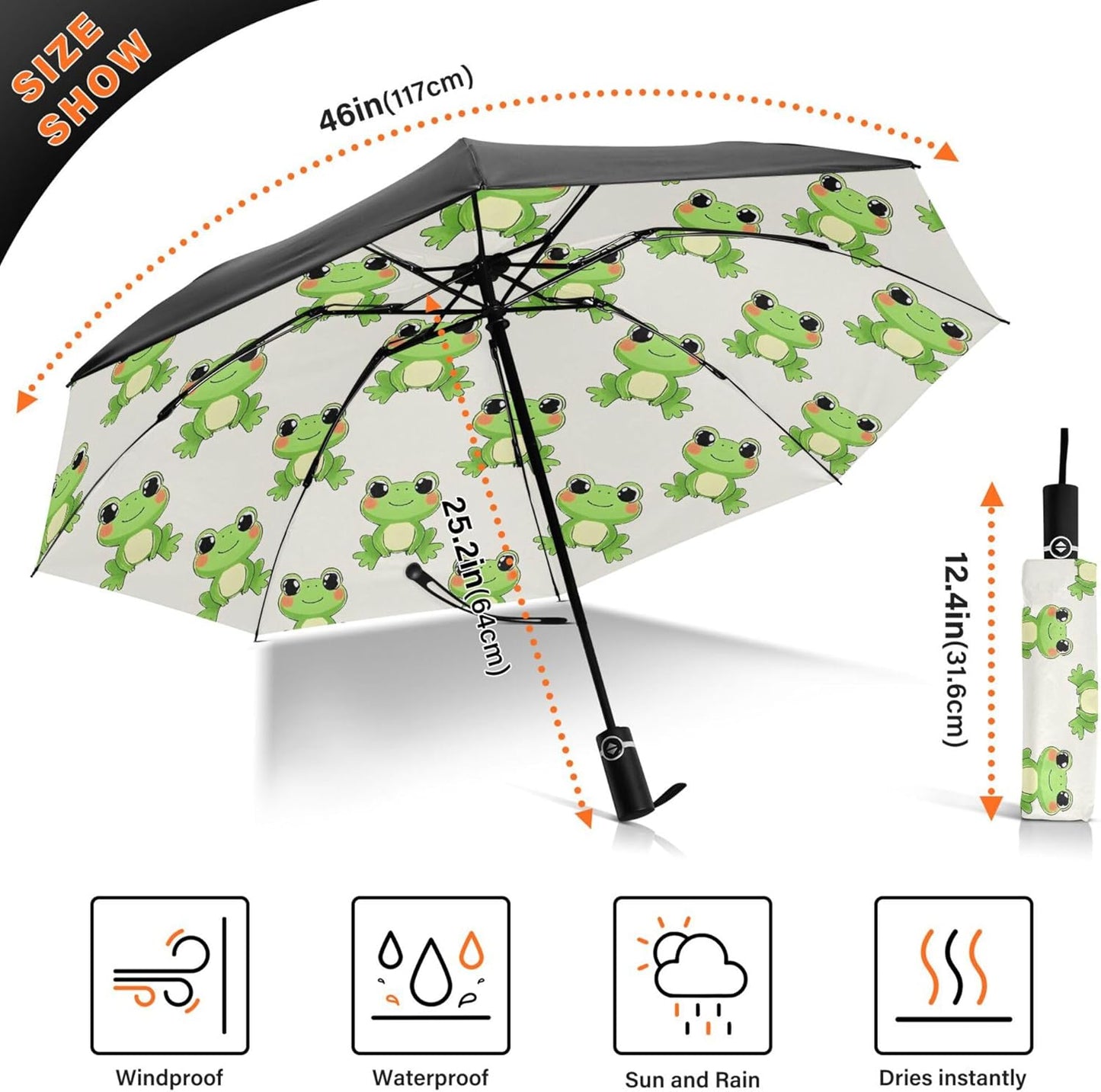 Automatic Folding Umbrella Windproof Strong, UV Protection Compact Black Gothic Moon Spider Webs and Bats Sun Rain Sun Rain Travel Umbrellas for Women Men