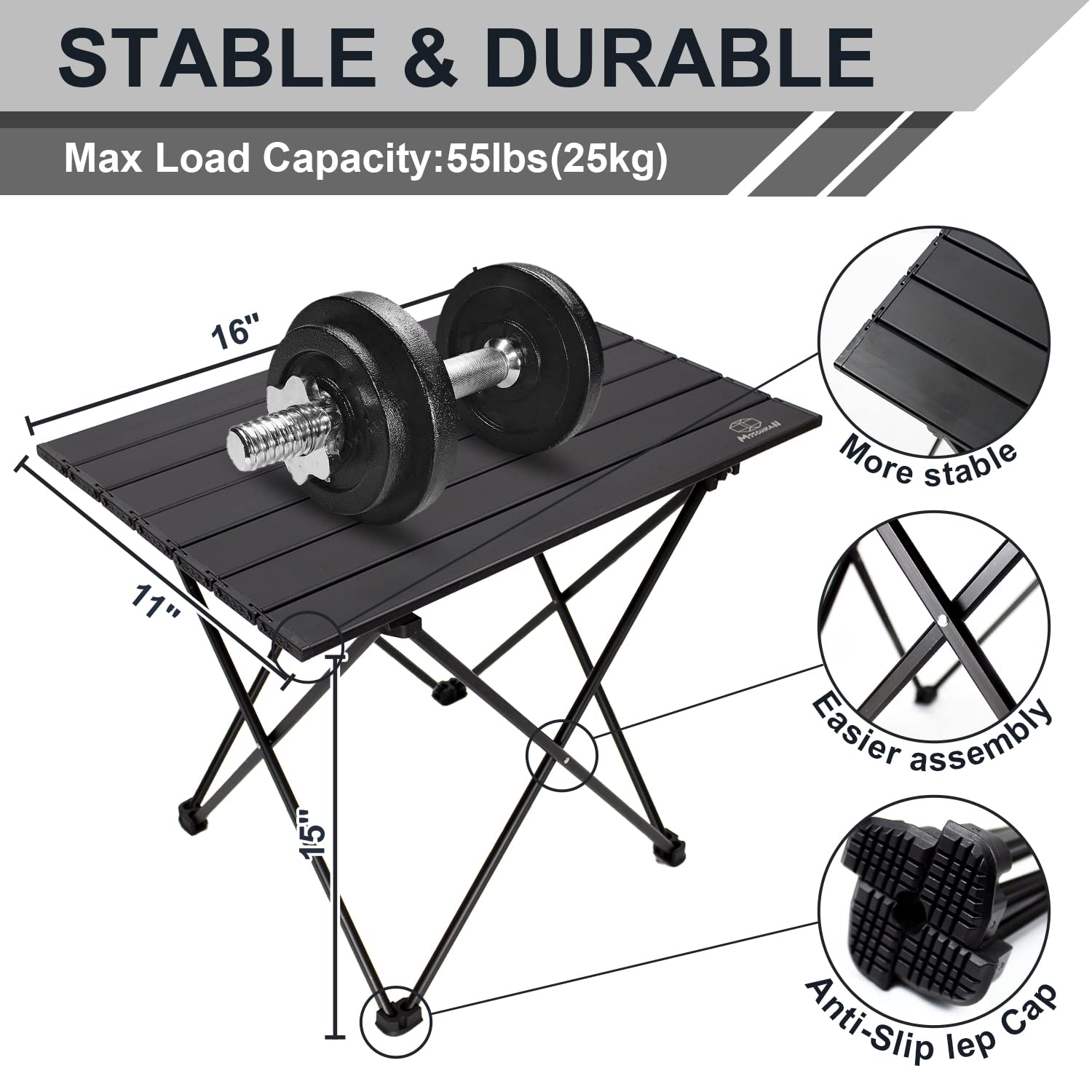 MSSOHKAN Camping Table Folding Portable Camp Side Table Aluminum Lightweight Carry Bag Beach