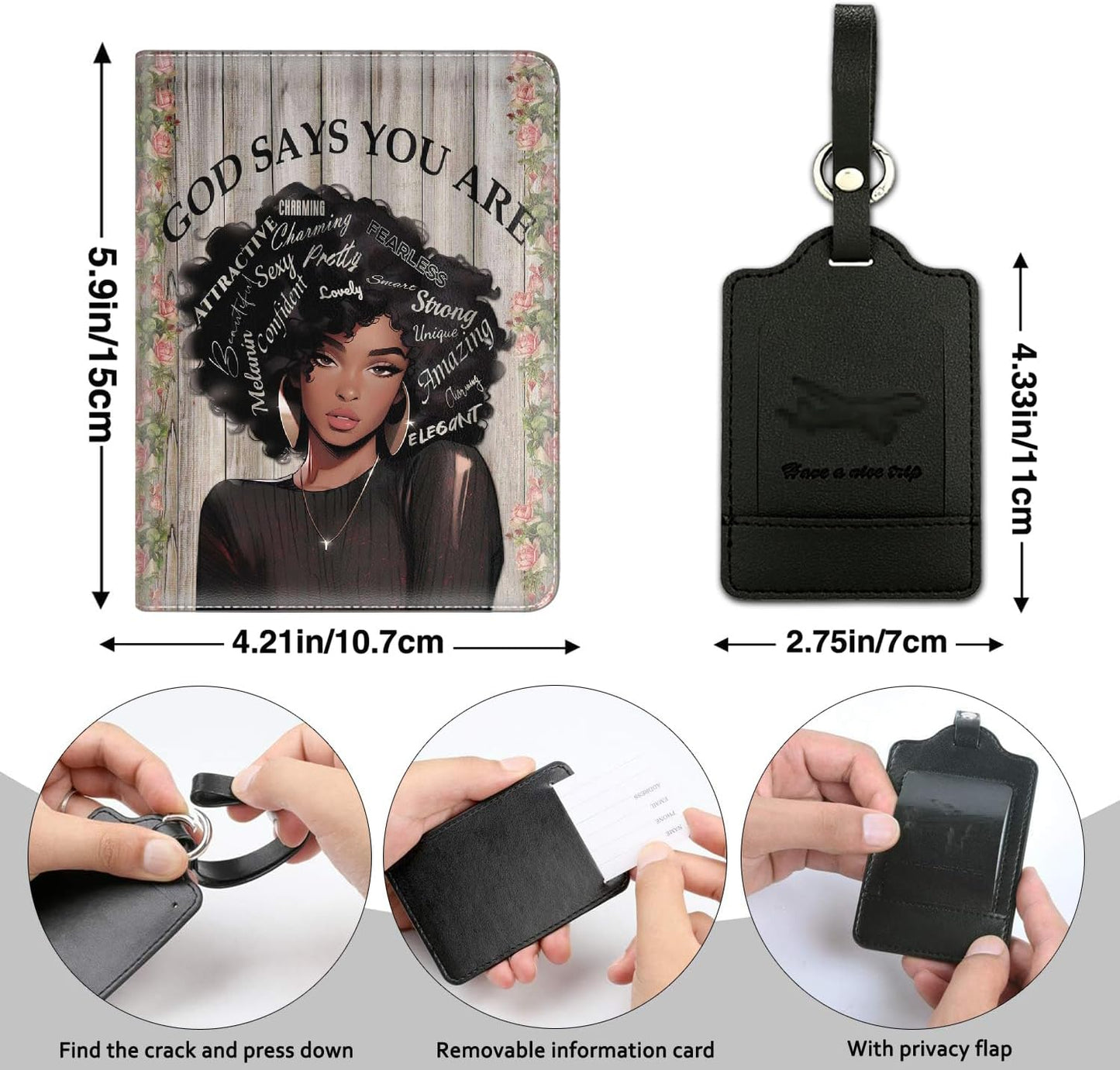 Passport Holder Women Wallet with Luggage Tag, Leather Passport Cover with RFID Blocking, Travel Accessories Multi Card Slot Passport Case for Men，African Girls Inspirational Quotes