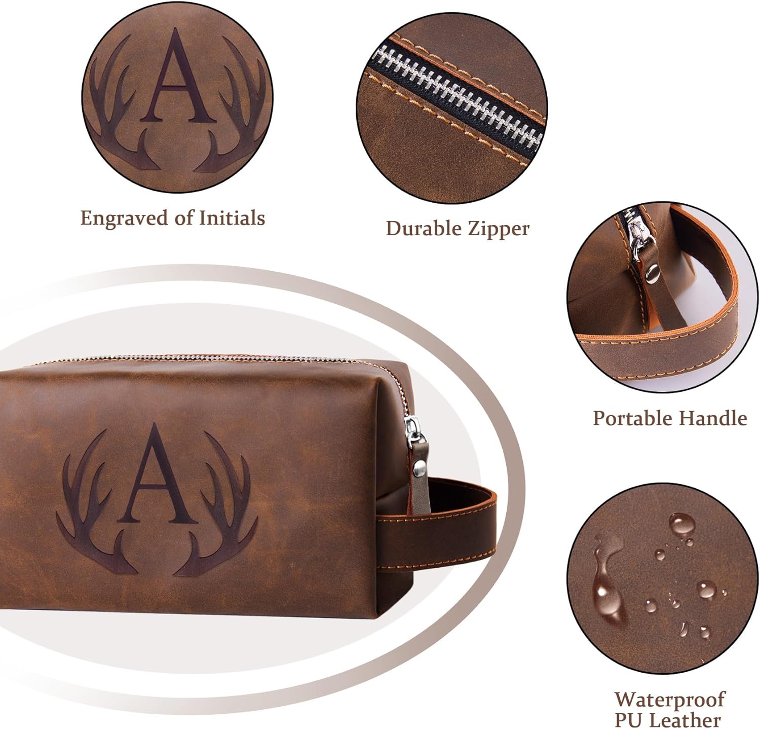 Initial Letter Travel Toiletry Bag 30th 40th 50th 60th 70th 80th Birthday Gifts for Men Him PU
