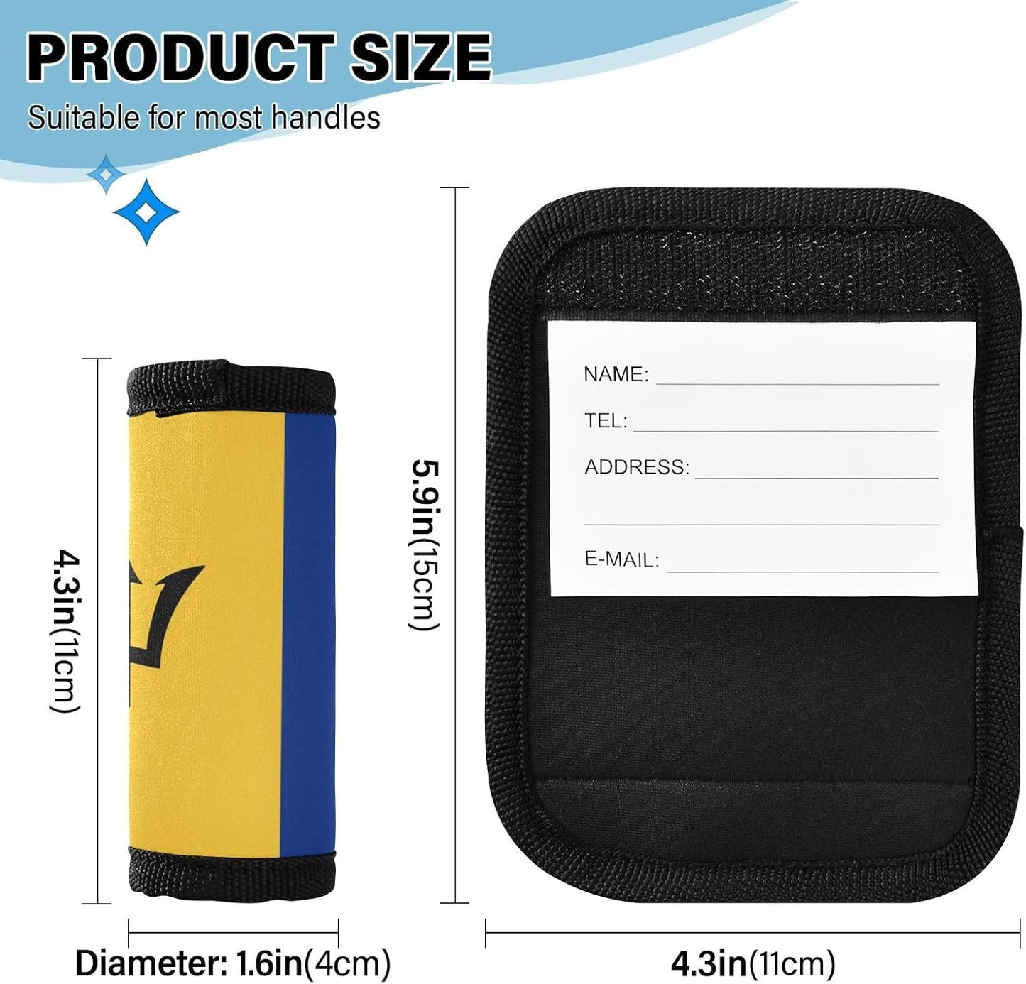 Barbados Flag 2 Pack Luggage Handle Wrap for Suitcase Luggage Identifier Travel Tags Handle Protection Sleeve Cover
