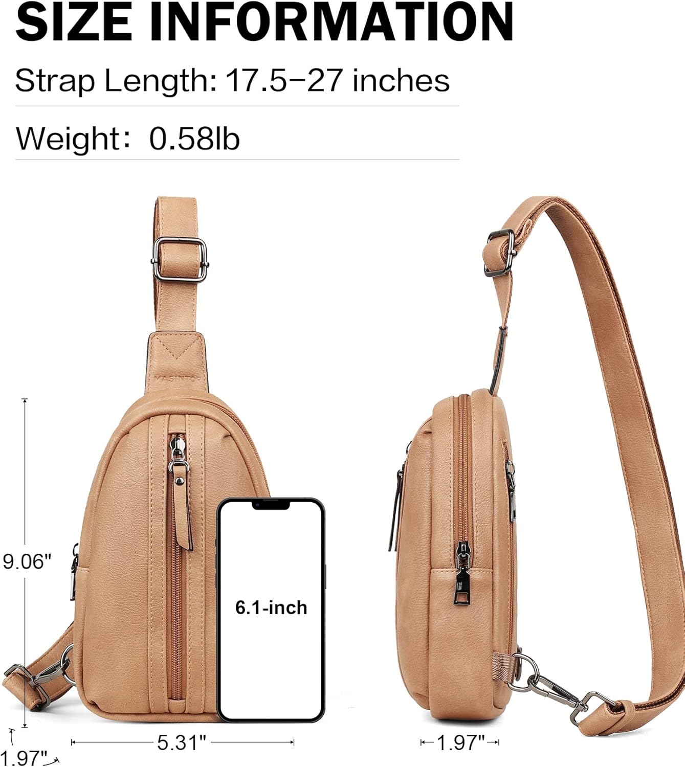 MASINTOR Small Sling Bag for Women and Men - Vegan Leather Crossbody Fanny Pack with Multiple Compartments for Everyday Use Camel Brown