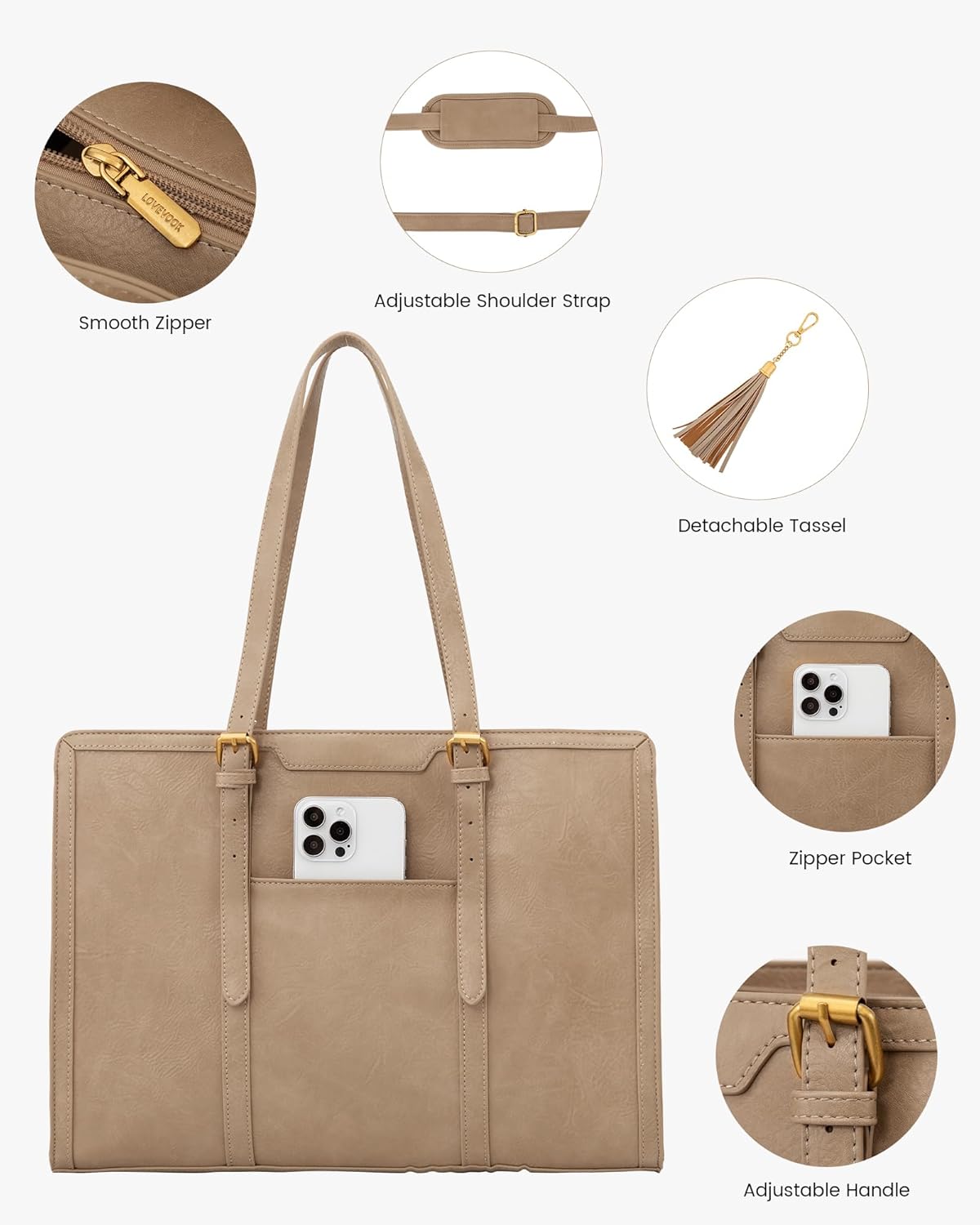 LOVEVOOK Laptop Bag for Women Vintage Leather Work Tote 15.6 inch Large Capacity Computer bag with Clutch Purse for Office, Travel, School, Casual