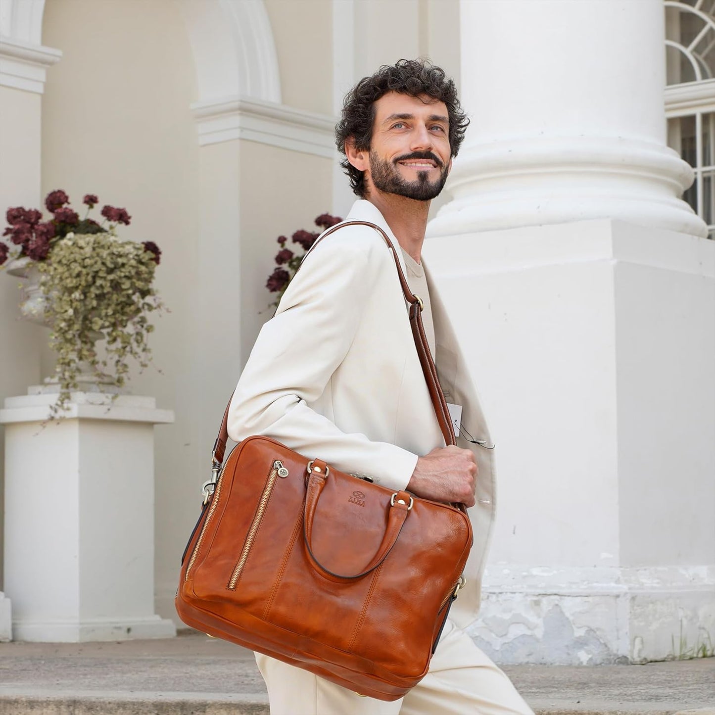 Time Resistance Leather Laptop Briefcase - Full Grain Leather Computer Bag for Men and Women