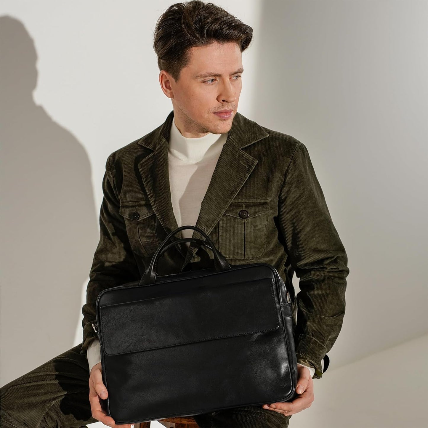 Time Resistance Leather Briefcase - Italian Handmade Leather Laptop Bag - Handbag for Men - Professional Computer Case