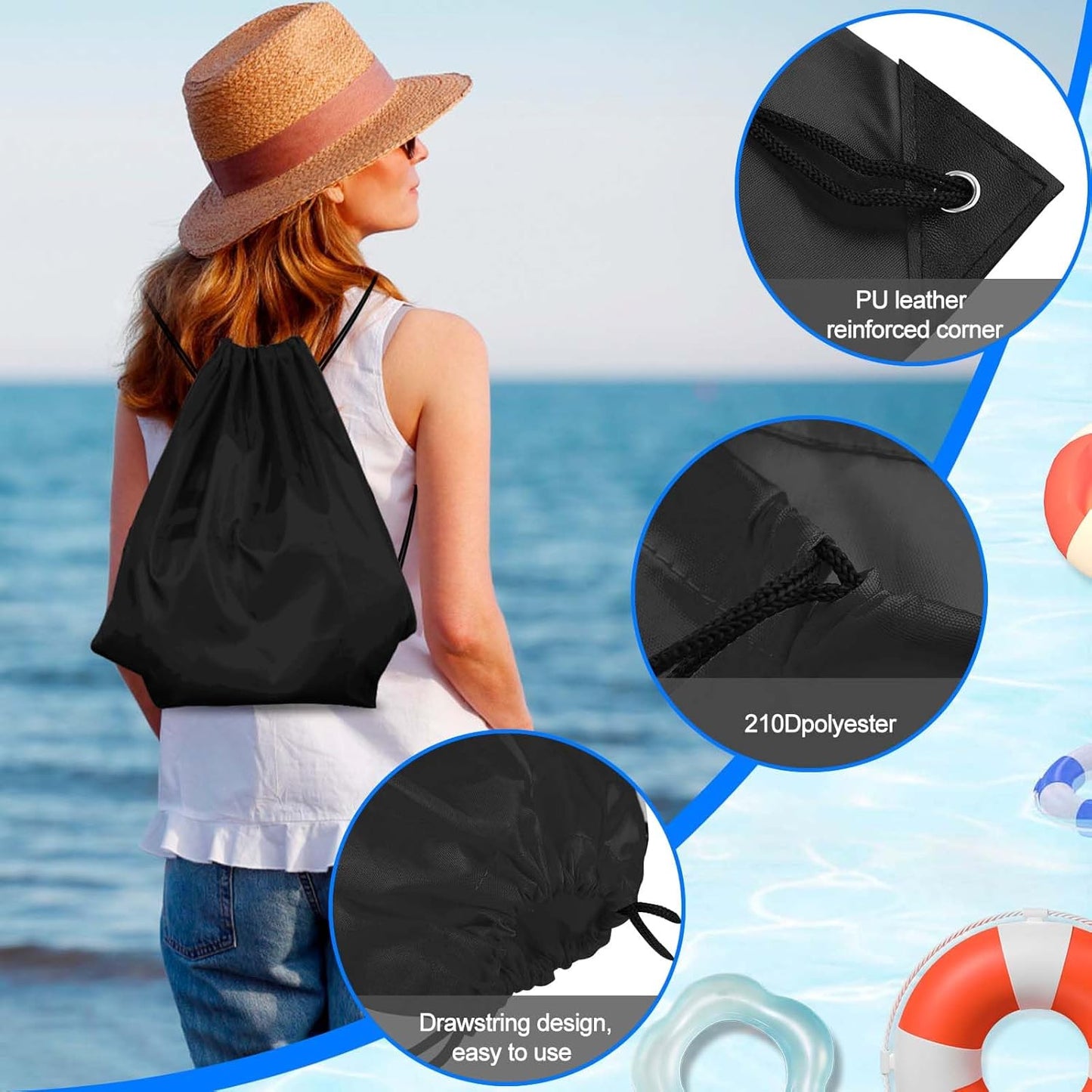 PLULON 2Pcs Drawstring Bags Bulk Black Drawstring Backpack String Backpack Cinch Sack Sport Gym Backpack Bags for Yoga Traveling Outdoor Sports