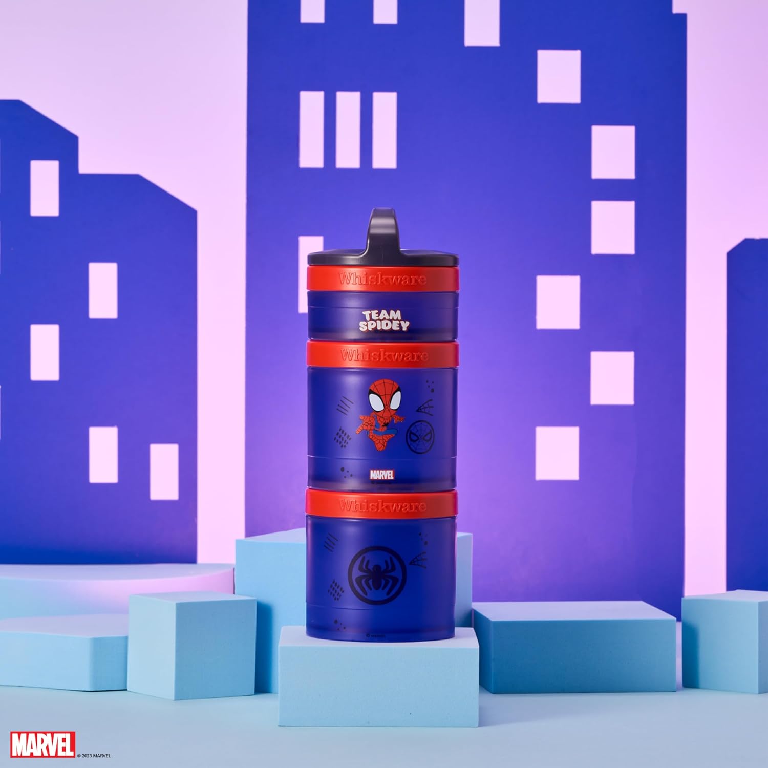Whiskware Spider-Man Team Spidey Stackable Snack Containers for Babies, Kids, and Toddlers, 3