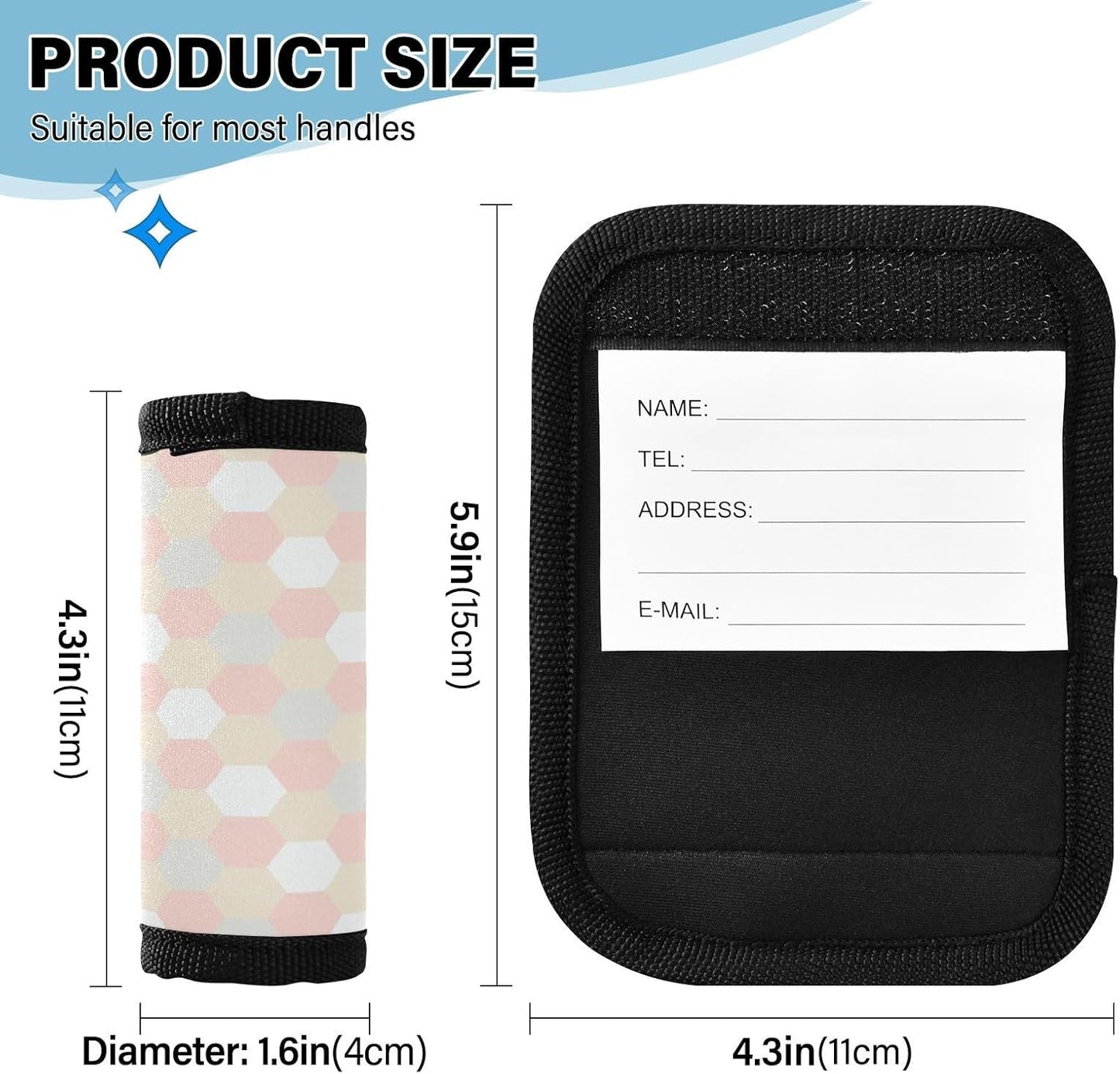 4 PC Luggage Handle Wrap Luggage Handle Covers Tags for Suitcase Bags Travel Luggage Handle Identifier Gripper Hexagon Geometric