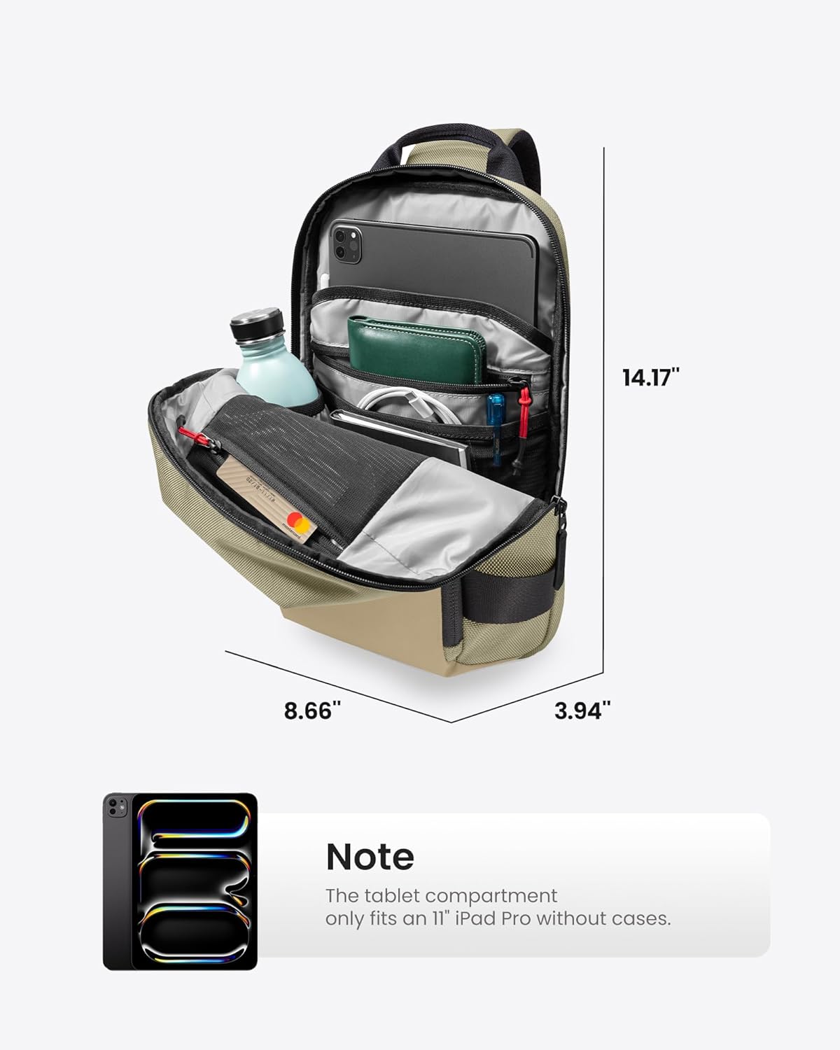 tomtoc 5L Compact Sling Backpack for Men Women, Lightweight Crossbody Shoulder Bag for 11 inch iPad Pro M5/M4, iPad Air M3/M2, 11" iPad A16, Nintendo Switch 2/Rog Xbox Ally X, EDC Daypack - XS Size