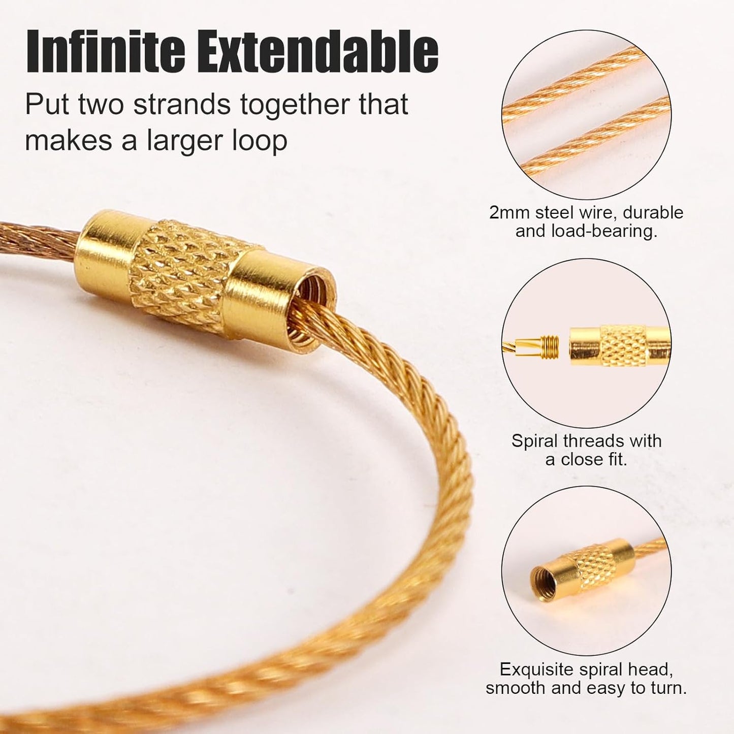 Stainless Steel Wire Keychains Aircraft Cable Cable (20 PCS Gold)